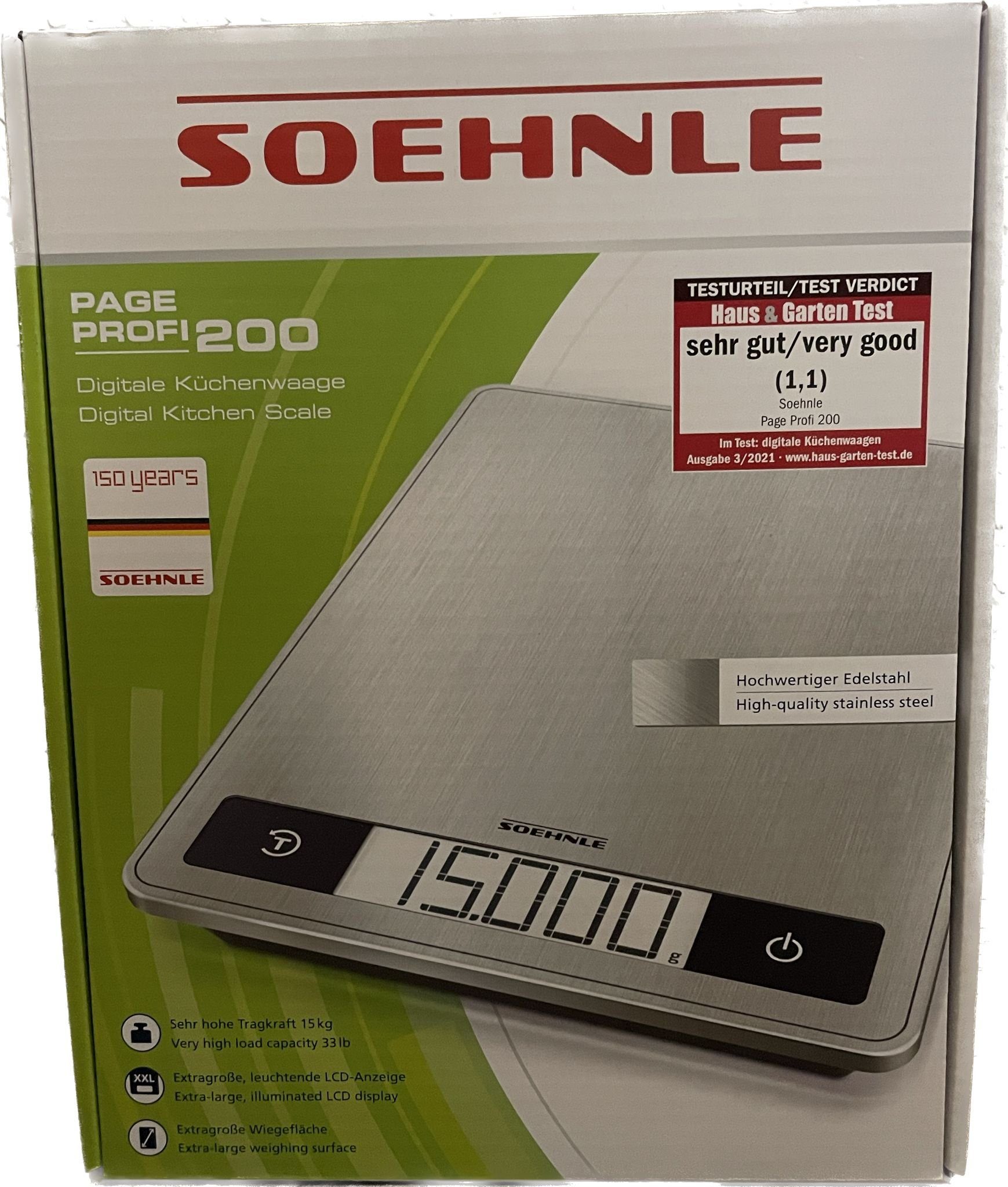 Soehnle Küchenwaage Page Profi 200 silver, bis 15kg, LCD-Anzeige
