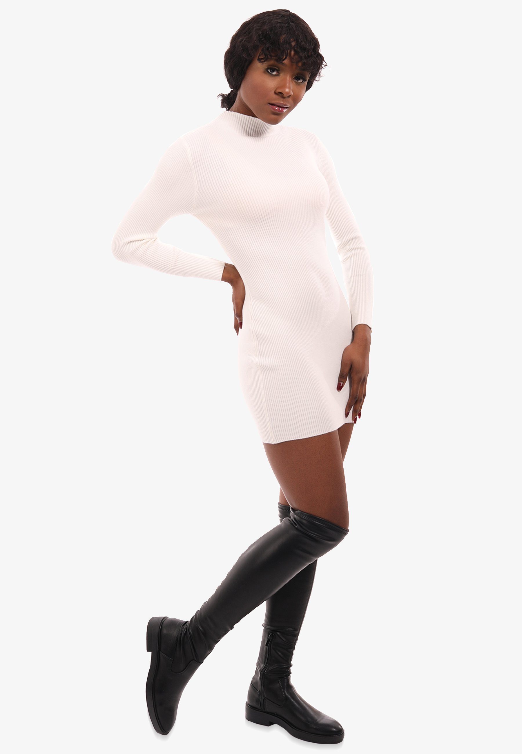 YC Fashion & Stehkragen Longpullover Rippstrick Basic Pullover (1-tlg) mit aus in Unifarbe, weiß Style