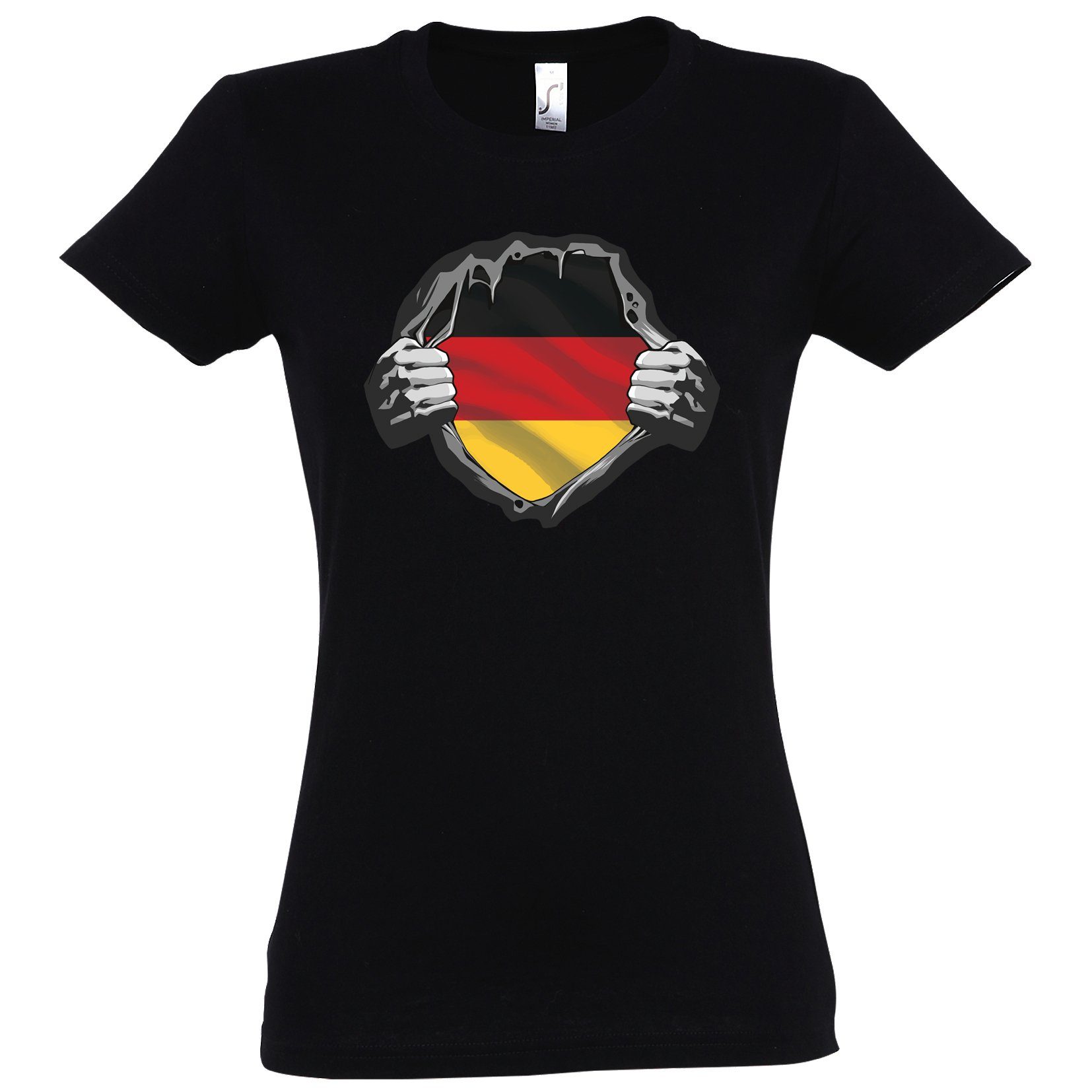 Youth T-Shirt modischem Print Herz Deutschland mit Shirt Schwarz Damen Designz