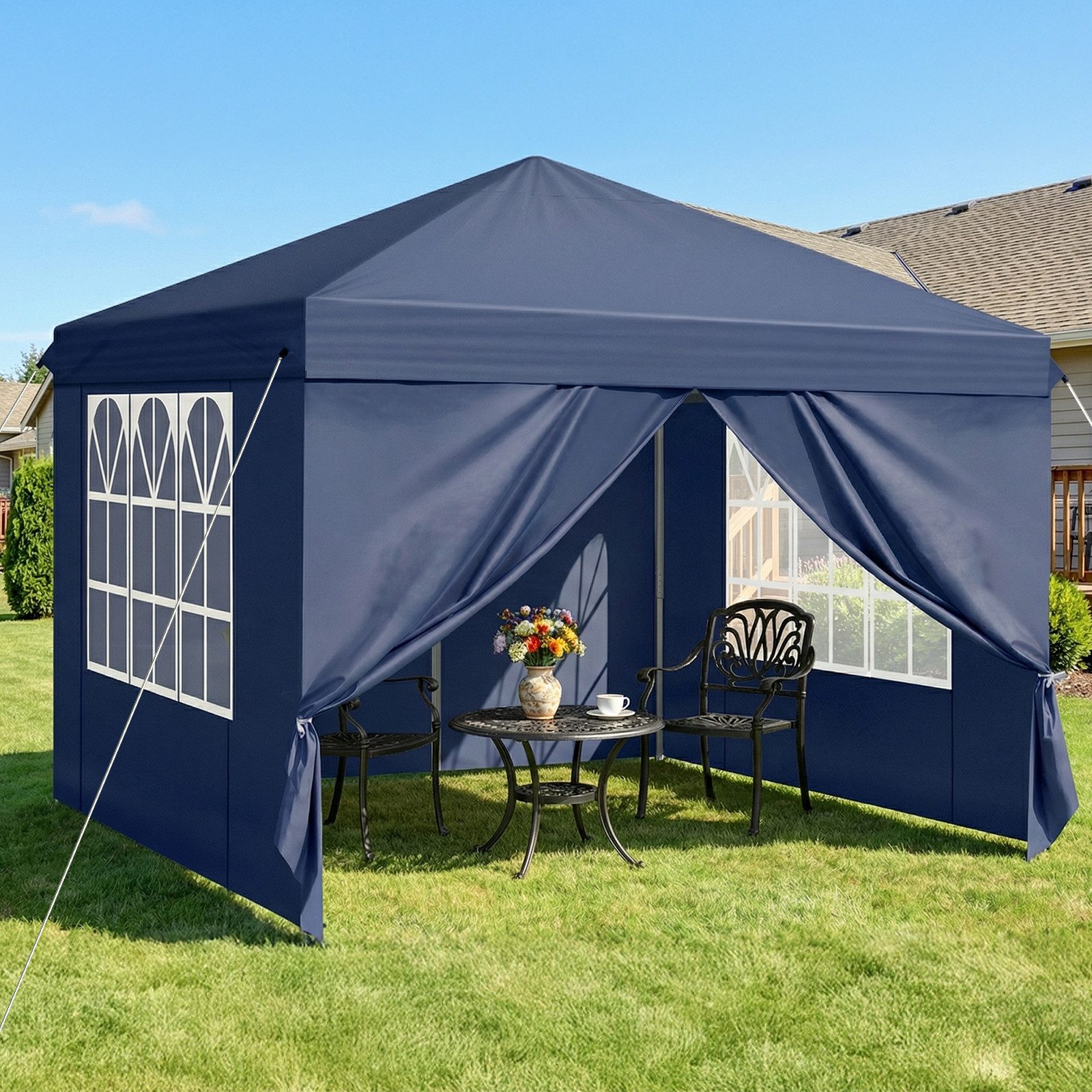 LALAHO Faltpavillon 3x3 m Gartenpavillon mit 4 Seitenteilen, Partyzelt mit 4 Sandsäcke, mit 4 Seitenteilen, UV-Schutz, Wasserdicht Faltpavillon, Winterfest Pop  – Bild 2 von 5