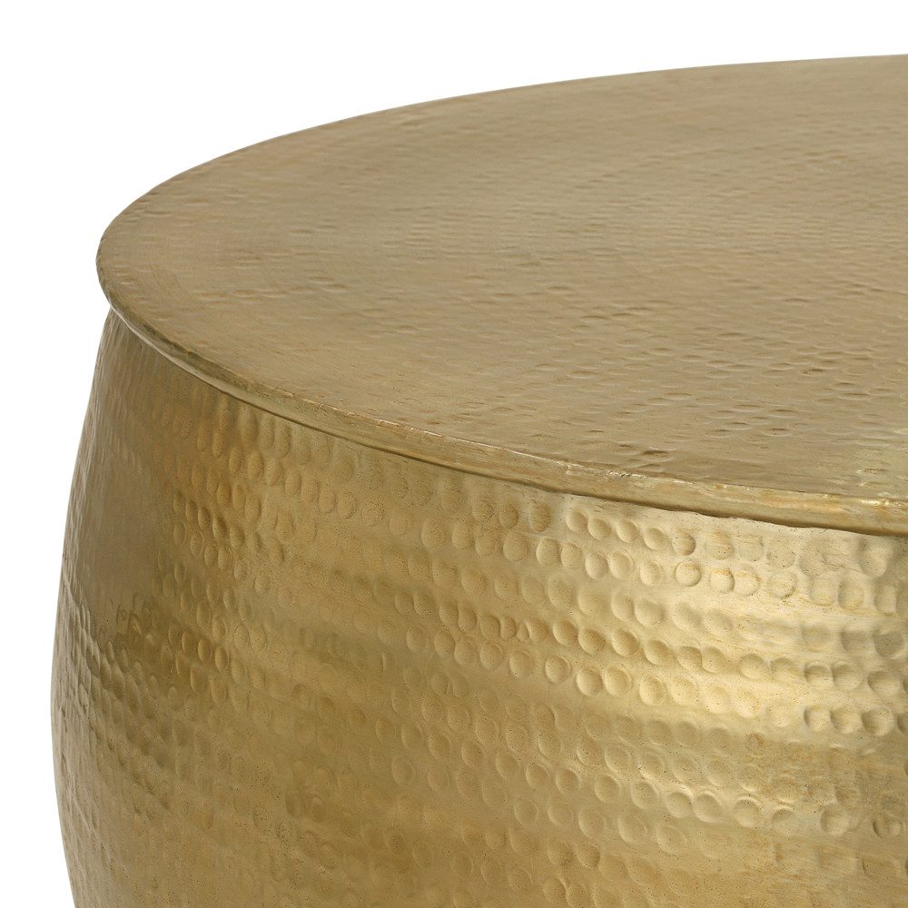 WOMO-DESIGN Couchtisch Wohnzimmertisch Ø90x45 cm in Hammerschlag Optik Sofatisch Metall Tisch, Gold Beistelltisch aus Aluminium Unikat Handarbeit Orientalisch Rund