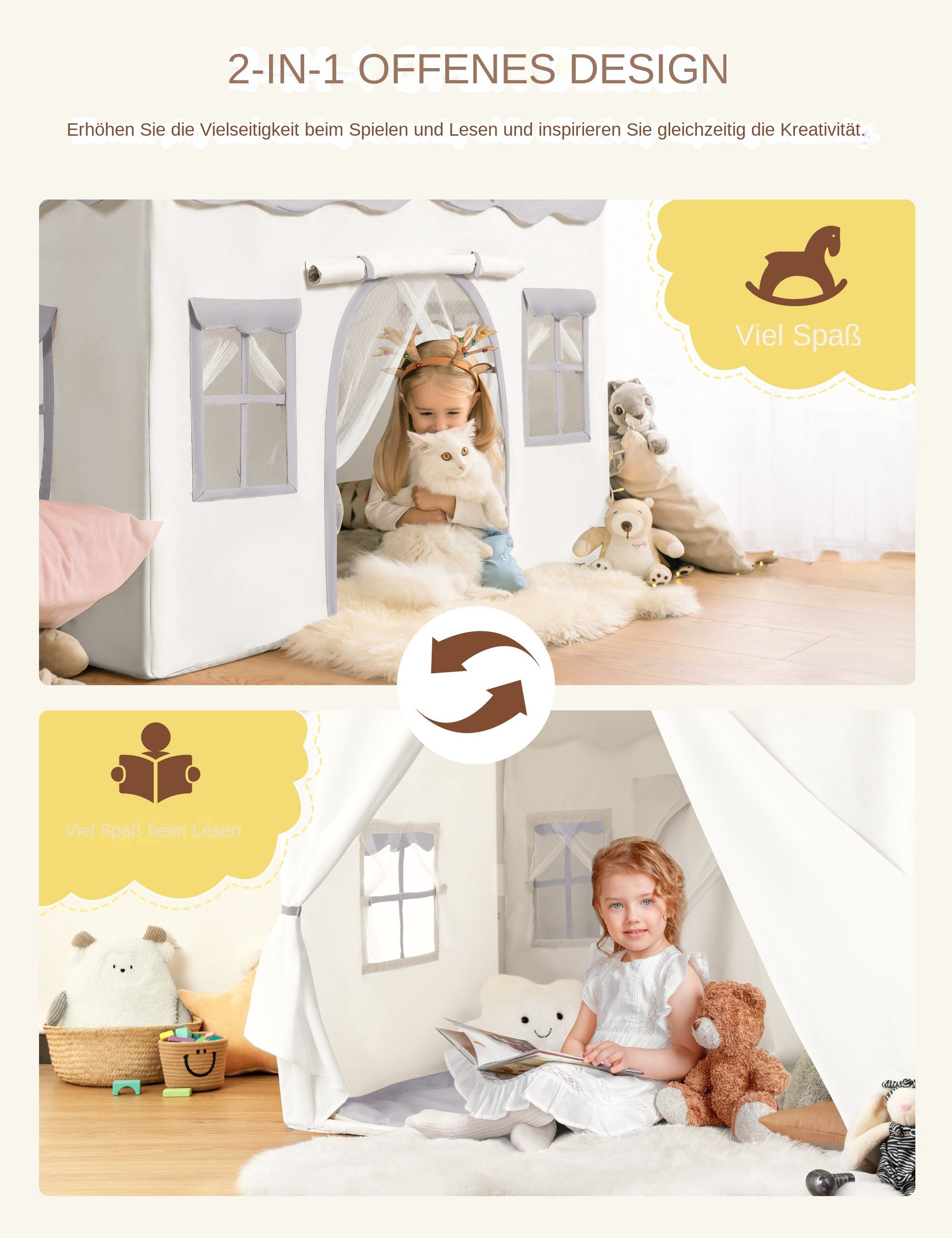 besrey Spielzelt 2 IN 1 Kinderzelt, Kinder Spielhaus Indoor mit Lichtern Pr günstig online kaufen