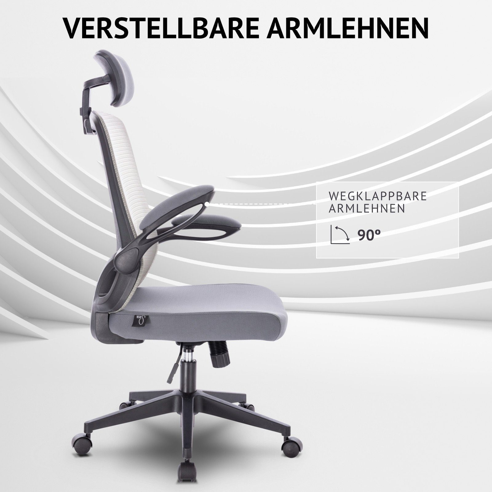 SVITA Bürostuhl SAM, ergonomisch, höhenverstellbar, rollbar, Grau