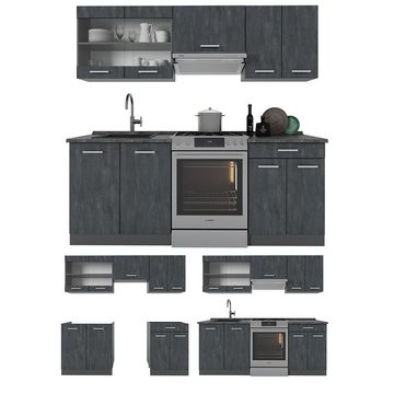 Livinity® Küchenzeile R-Line, Schwarz Beton/Anthrazit, 200 cm ohne Arbeitsplatte