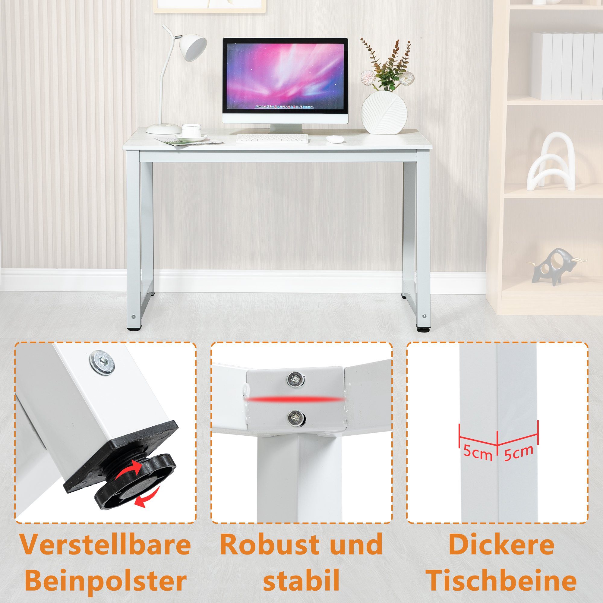Thanaddo Arbeitstisch 60 x 120 cm Schreibtisch, Kleiner Computertisch, Bürotisch für Büro