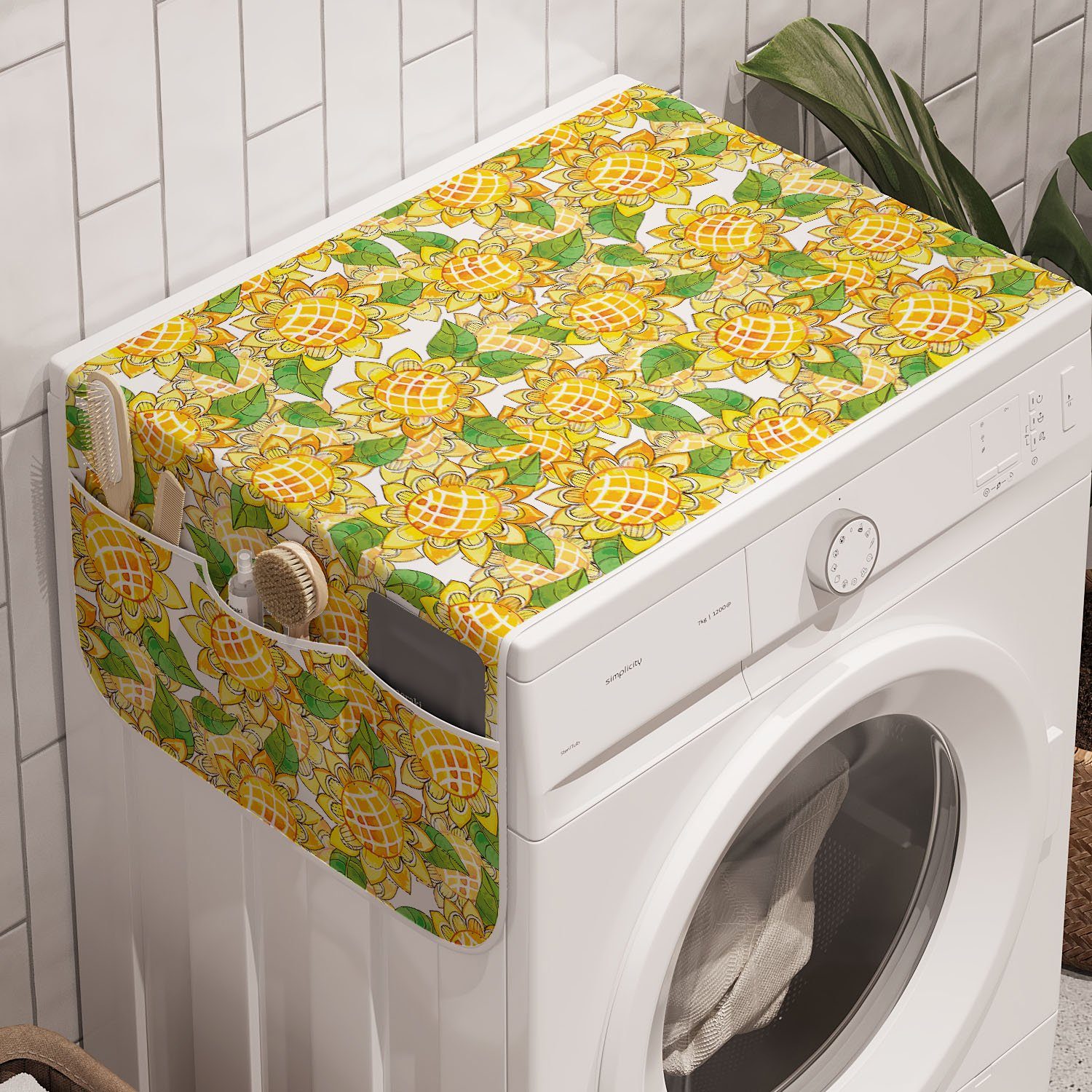 Abakuhaus Badorganizer Anti-Rutsch-Stoffabdeckung für Waschmaschine und Trockner, Sunflowers Aquarell Helianthus