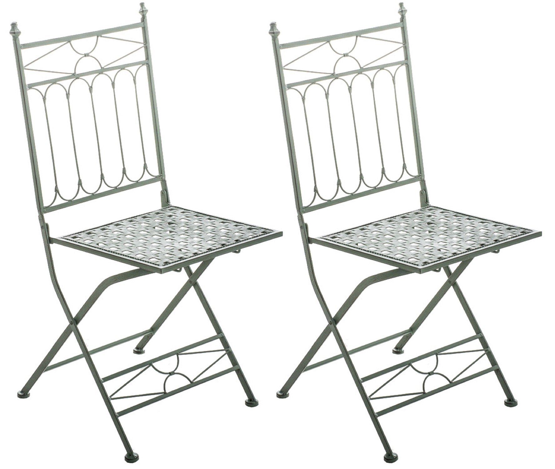 TPFLiving Gartenstuhl Asiri 2er Set - Klappstühle für den Garten - Farbe: (Hochwertiger und stabiler Metallstuhl aus handgefertigtem Eisen, 1 St), Balkonstuhl, Terrassenstuhl - Maße (TxBxH): 43 x 40 x 95cm antik-grün