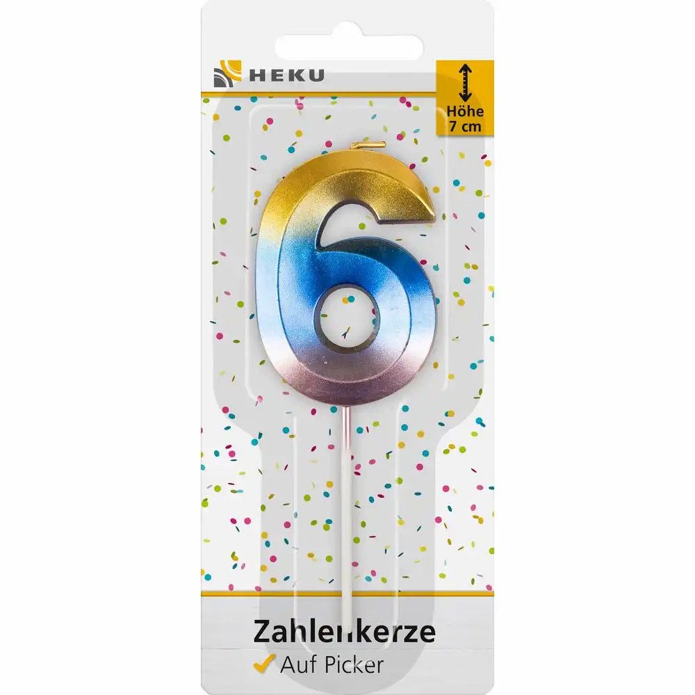 HEKU Geburtstagskerze Zahlenkerze 6 auf Picker 7cm - Idena Geburtstagskerze