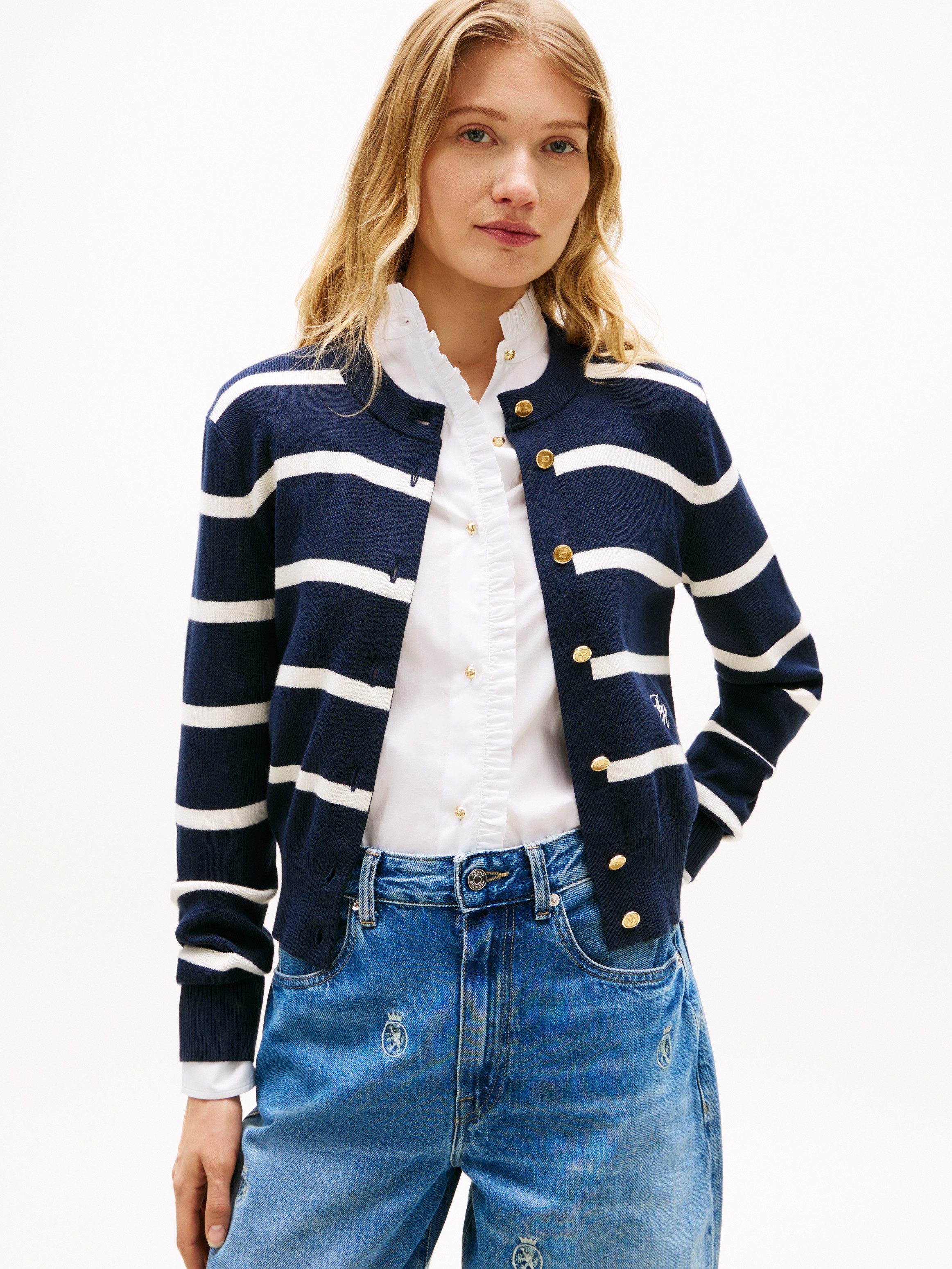 Tommy Hilfiger Strickjacke CO FULL NEEDLE C-NK CARDI mit Logo-Stickerei günstig online kaufen
