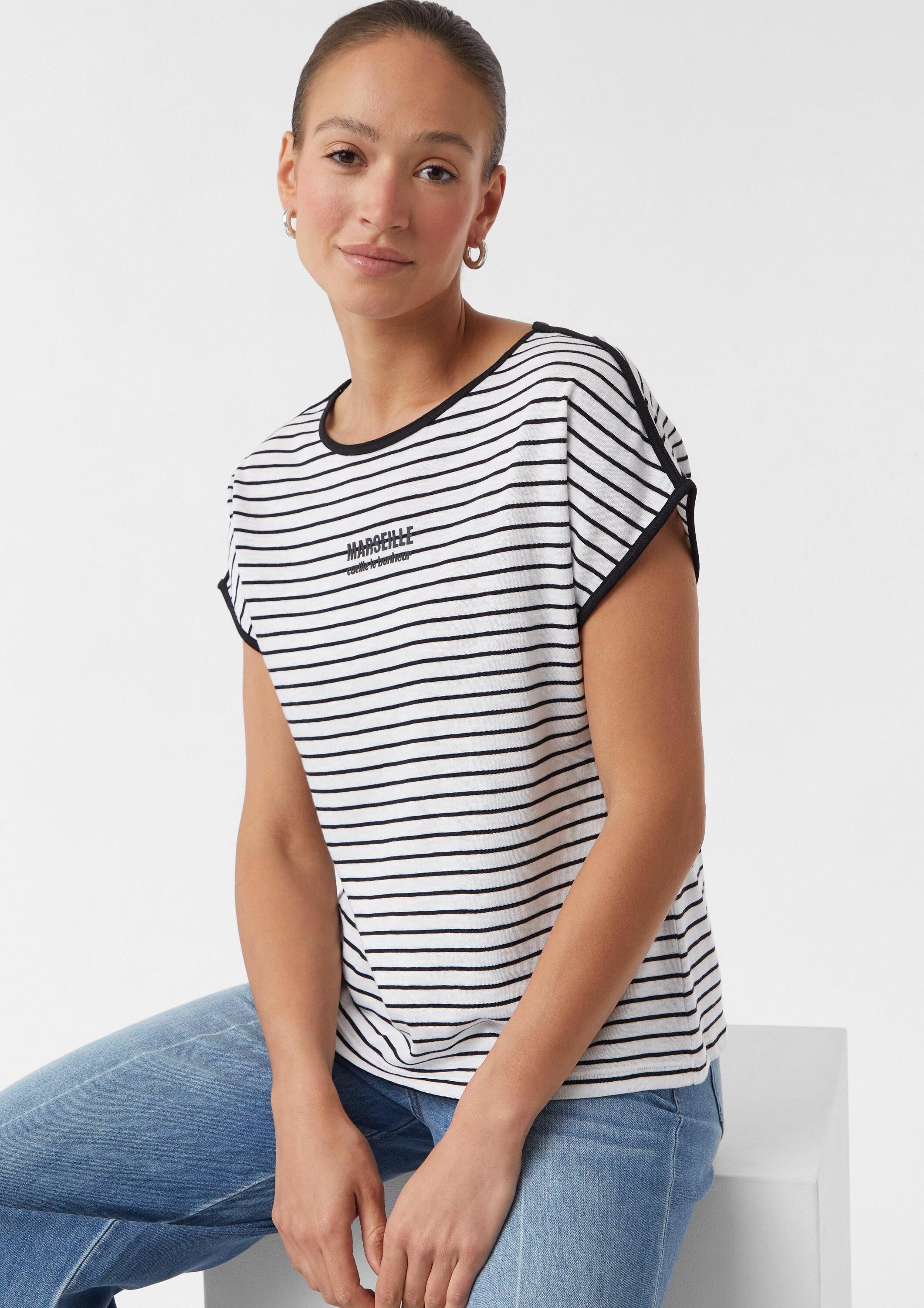 comma Kurzarmshirt T-Shirt Gestreiftes T-Shirt aus Baumwollmix