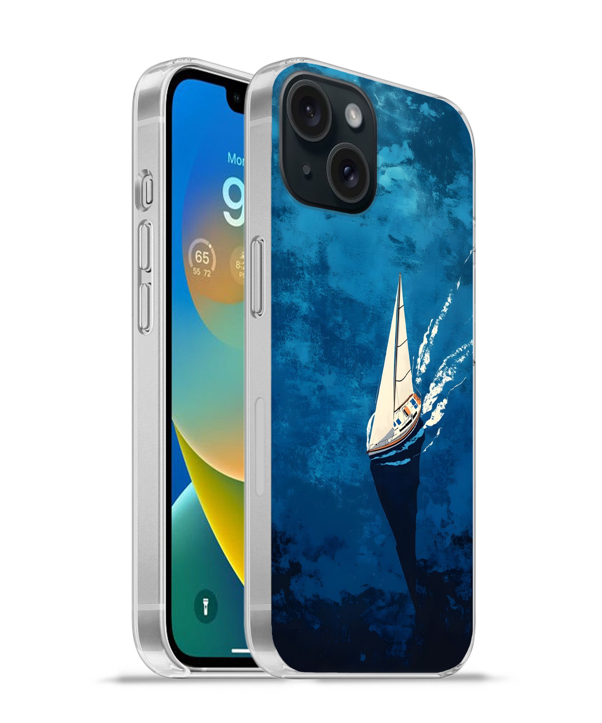 MuchoWow Handyhülle für Apple iPhone 15 Segelboot - Wasser - Abstrakt - Schatten, Smartphone-Bumper, Print, Handy Schutzhülle Dünn