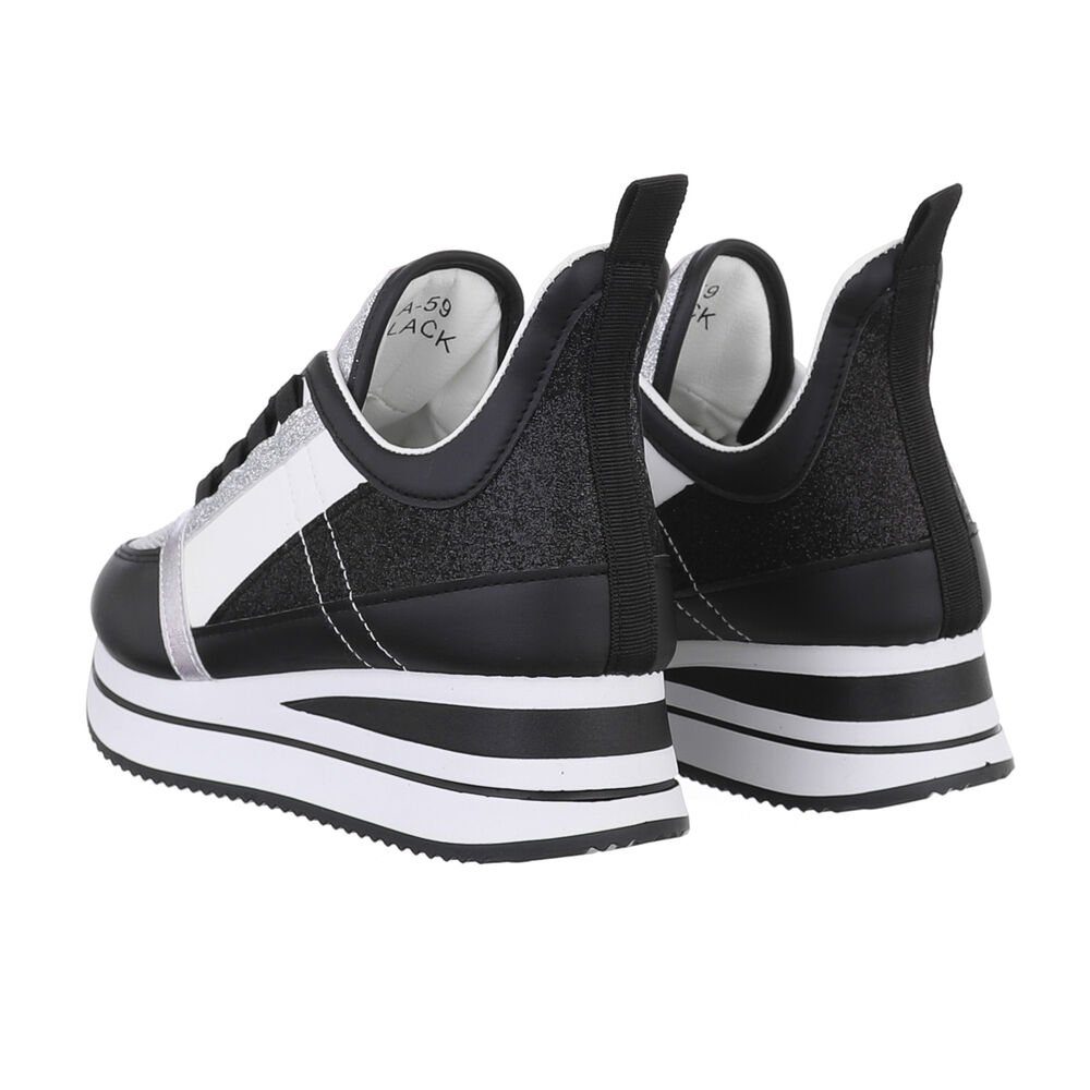 Ital-Design Damen Low-Top Freizeit Sneaker Keilabsatz/Wedge Sneakers Low in Schwarz