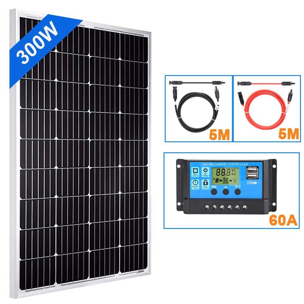 GLIESE Solarmodul 300W Mono Solarpanel, 60A Solar Laderegler, 300,00 W, Monokristallin, (Set, 300W Solarmodul, 60A Solar Laderegler, Solarkabel)