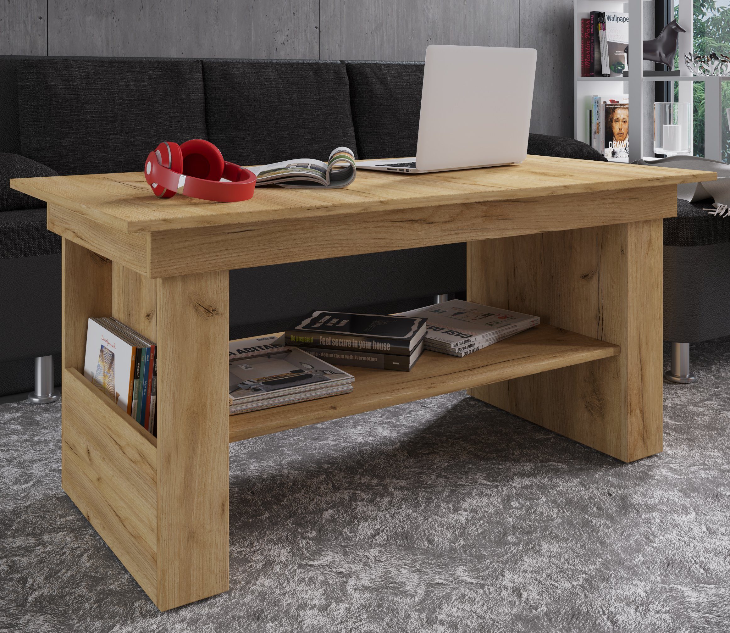 VCM Couchtisch Kobila B. 115 x T. 58 x H. 52 cm, 3 Fächer, zeitloses Design, stabiler Wohnzimmertisch – Bild 4 von 5