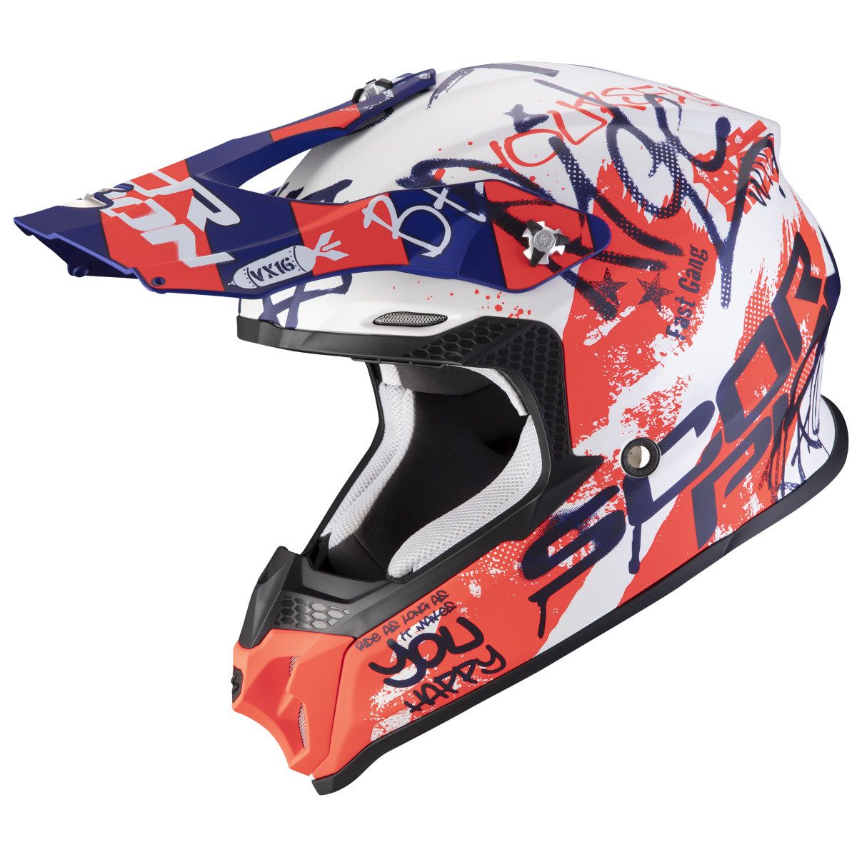 Scorpion Exo Motorradhelm Scorpion VX-16 Air Oratio Crosshelm Matt Weiss / Blau / Rot (1er Set), crosshelm