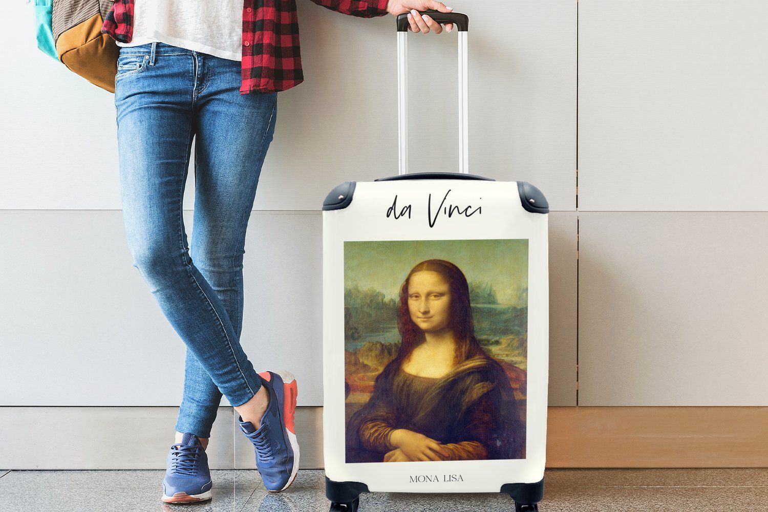 Trolley, Handgepäck 4 Reisetasche Mona mit Lisa Vinci Handgepäckkoffer Reisekoffer Ferien, für Leonardo da - Rollen, MuchoWow - Kunst, rollen,