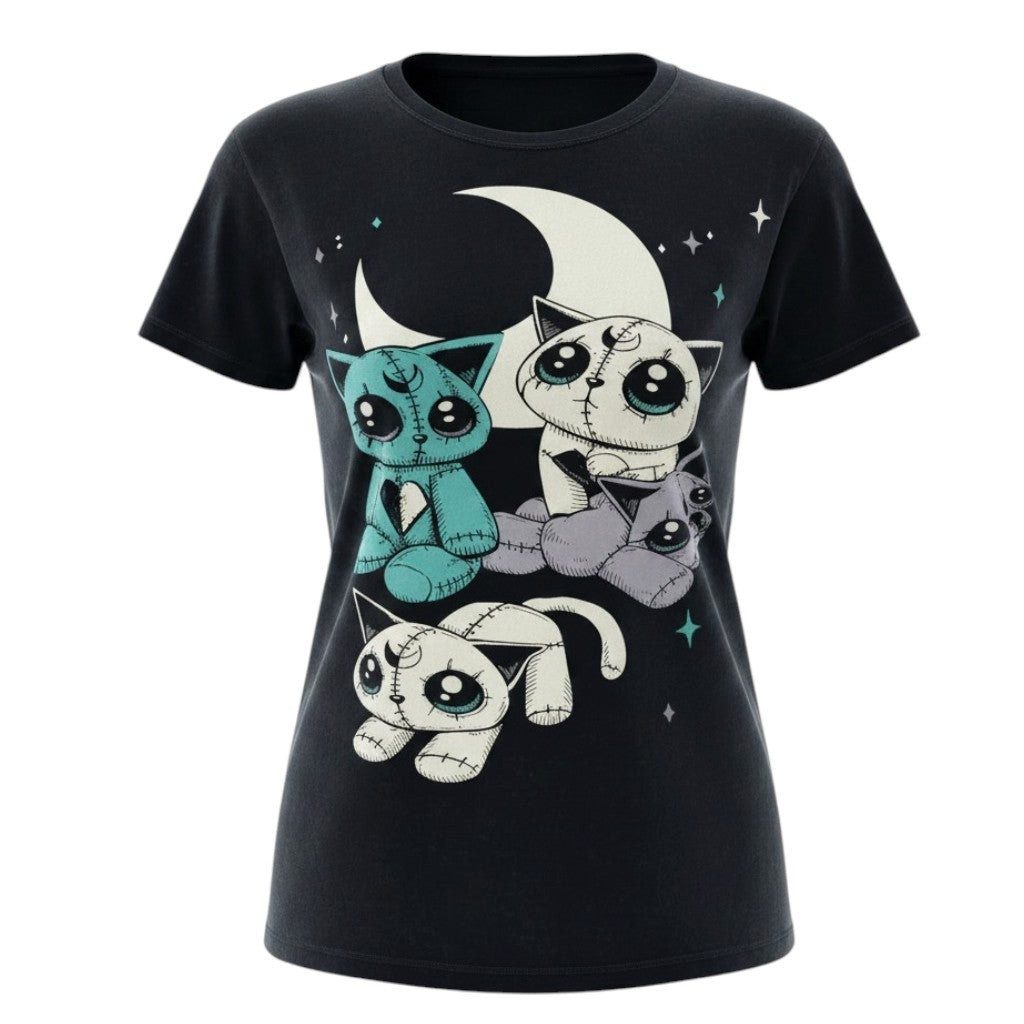 Cupcake Cult Print-Shirt So Sweet Moon Plushies T-Shirt – Gothic Kawaii Cupcake Cult Top Gothic Shirt Anime aus Baumwolle mit Print