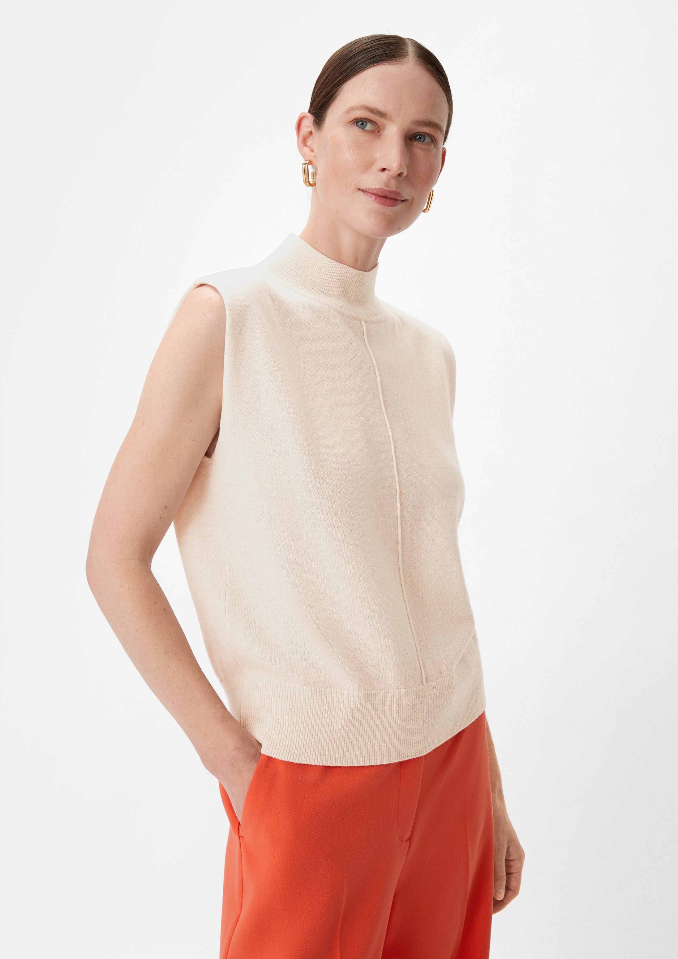 comma Rundhalspullover Strickpullunder Stricktop mit Kaschmir und leichten Schulterpolstern