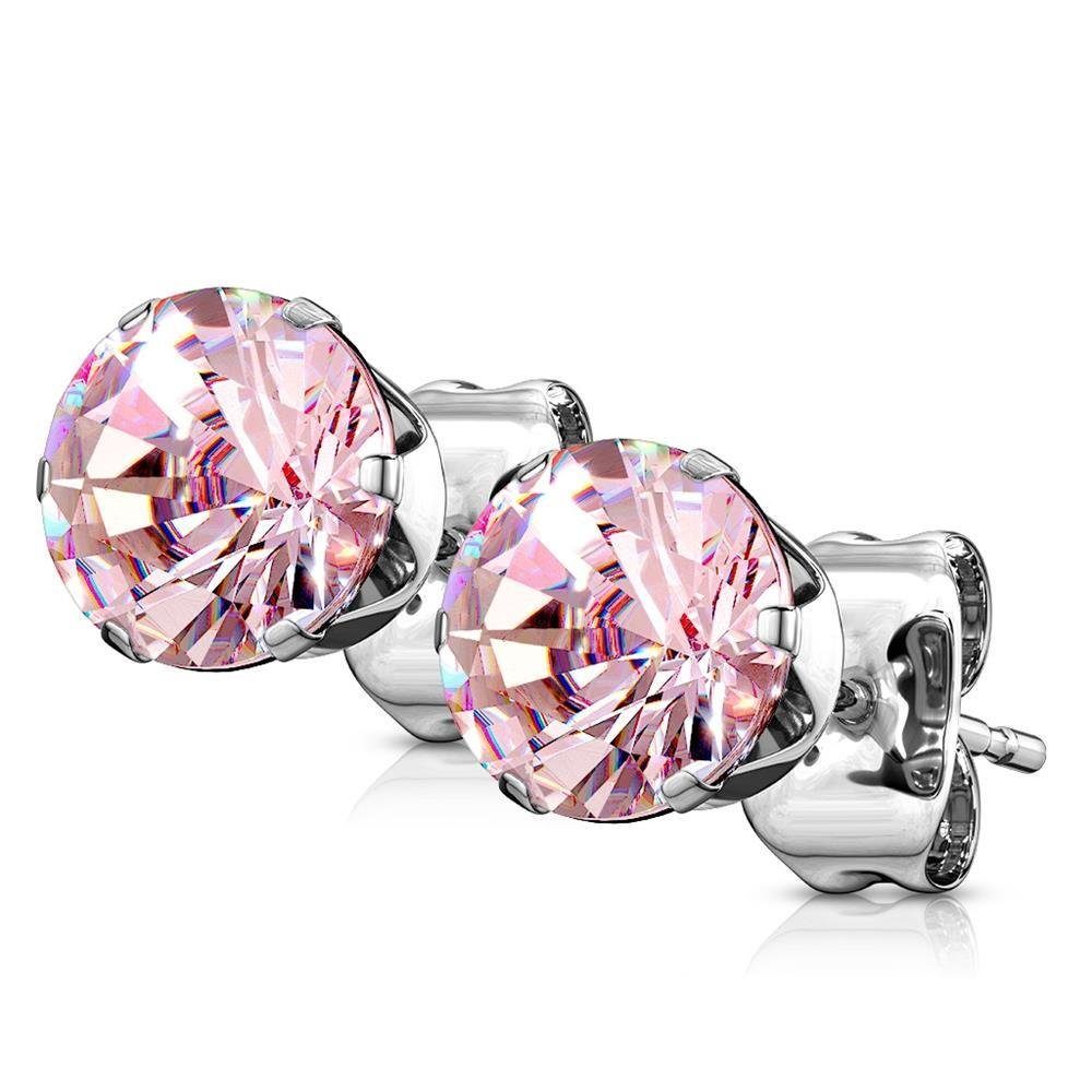 Damen Ohrring-Set Silber Ohrstecker aus Stück), Pink 2-tlg), (1 (2 Zirkonia Paar PK BUNGSA Edelstahl Ohrringe Ohrschmuck