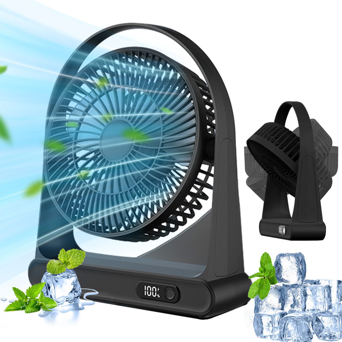 MOPUEA Mini USB-Ventilator Ventilator intelligente Digitalanzeige 3 Geschwindigkeiten 360° drehen, LED Anzeige, 360° Drehung, leise, 3 Stufen, tragbar