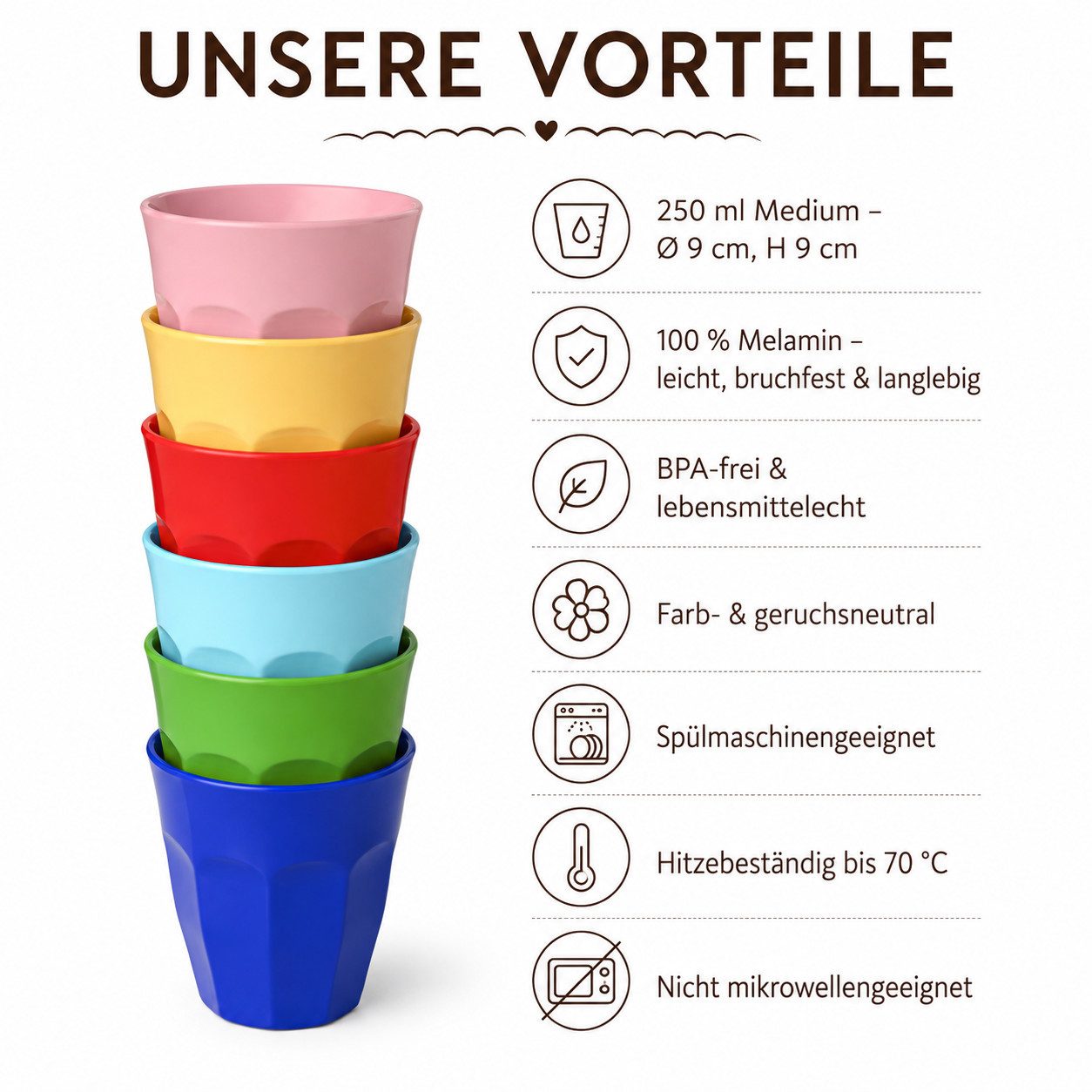 rice Becher Melamin Becher Set bunt robust für entspannten Familienalltag, 1-tlg., Melamin – Bild 3 von 5