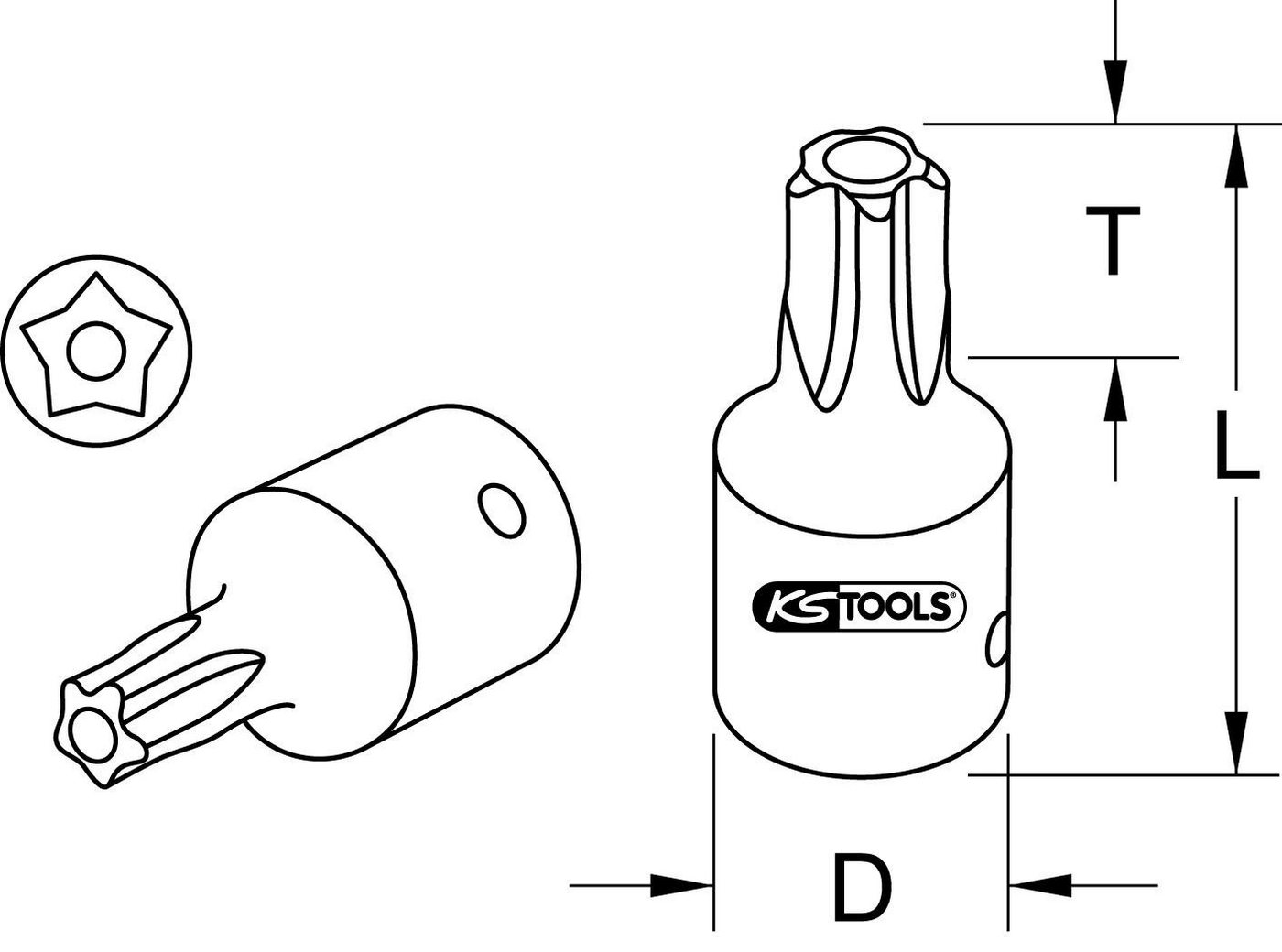 Thumbnail - KS Tools Bohrer- und Bitset 1/4" CHROMEplus Bit-Stecknuss Fünfstern, Stirnlochbohrung,TS45