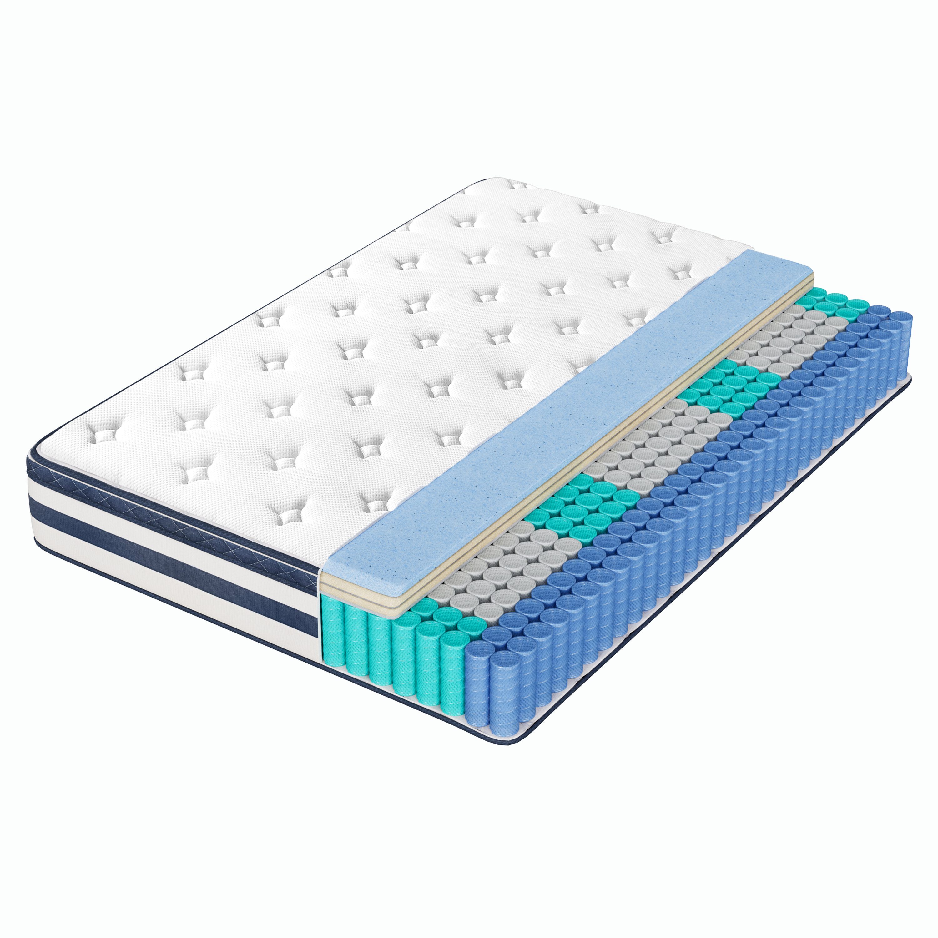 Taschenfederkernmatratze Federkernmatratze, VASAGLE, 25 cm hoch, 7-Zonen-Unterstützung, aus Gel-Memory-Schaumstoff, mittelfest, H3