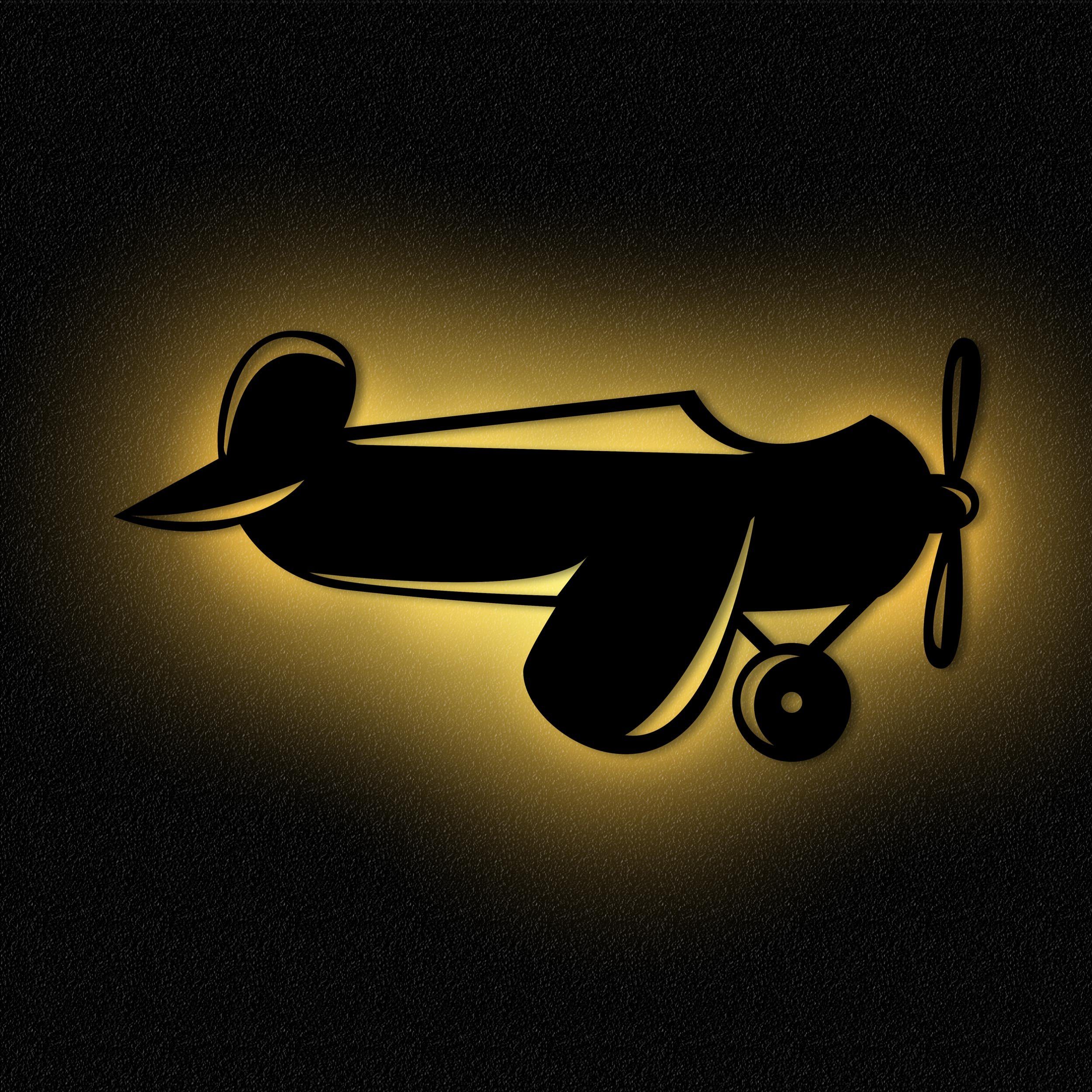 Namofactur LED Nachtlicht Nachtlicht Flugzeug Wandlampe Holz Wand Deko Lampe Kinderzimmer, Ohne Zugschalter/Stern, LED fest integriert, Warmweiß Unbehandelt