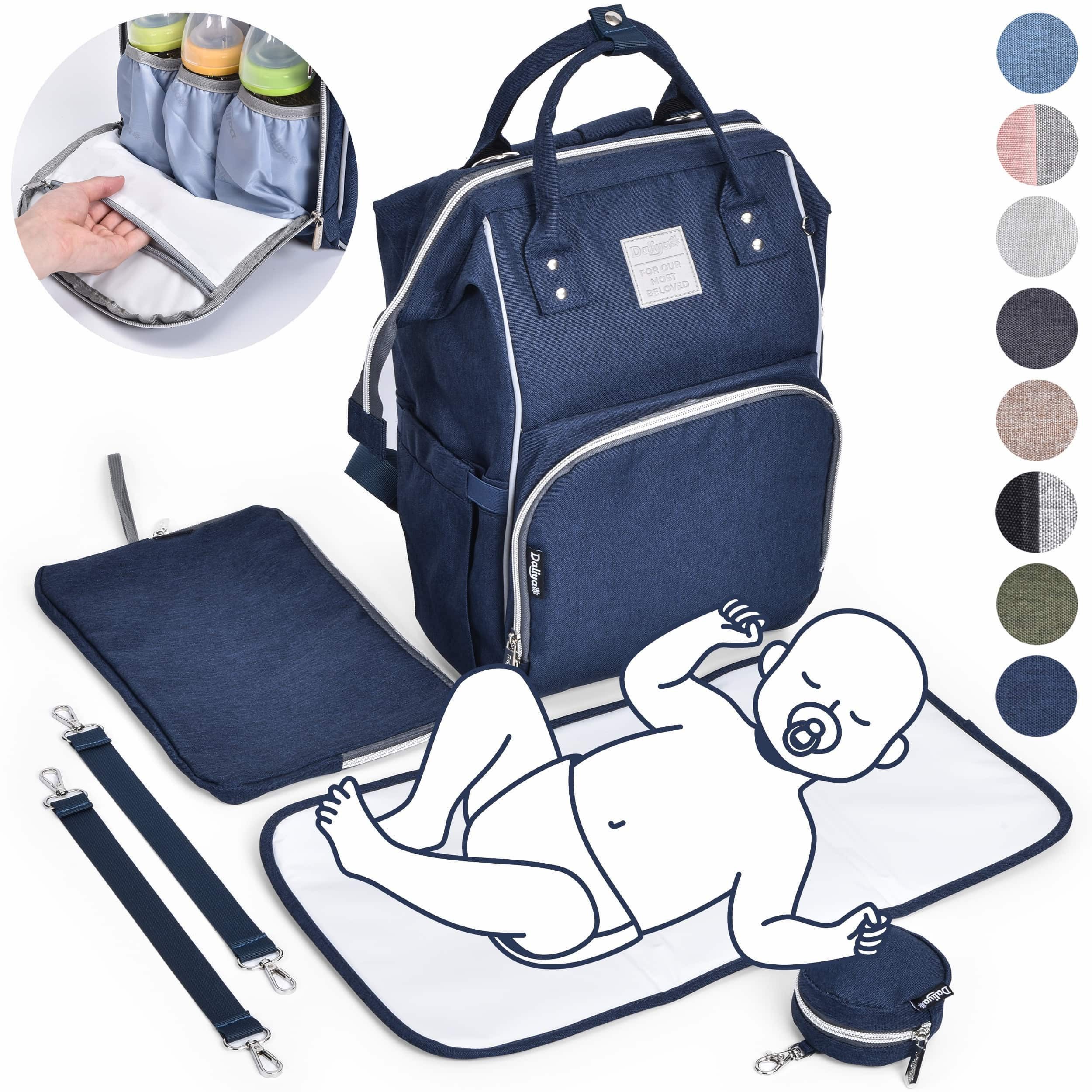 Daliya® Wickeltasche PAKMI Wickelrucksack, Kinderwagentaschen, Mamabag (Set, 5-tlg., Befestigungsriemen), Thermofächer, Schnuller Aufbewahrung, Wickelunterlage, hochwertig