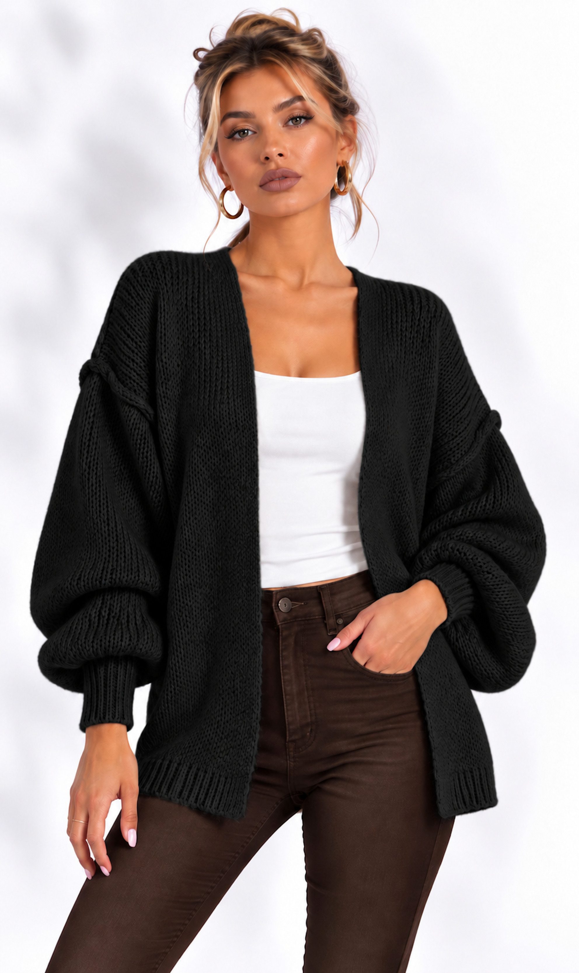 Worldclassca Cardigan Worldclassca Strickjacke Cardigan Uni Open Front Pullover Lang Casual Neue Kollektion - Stilvolle und gemütliche Strickmode für Damen