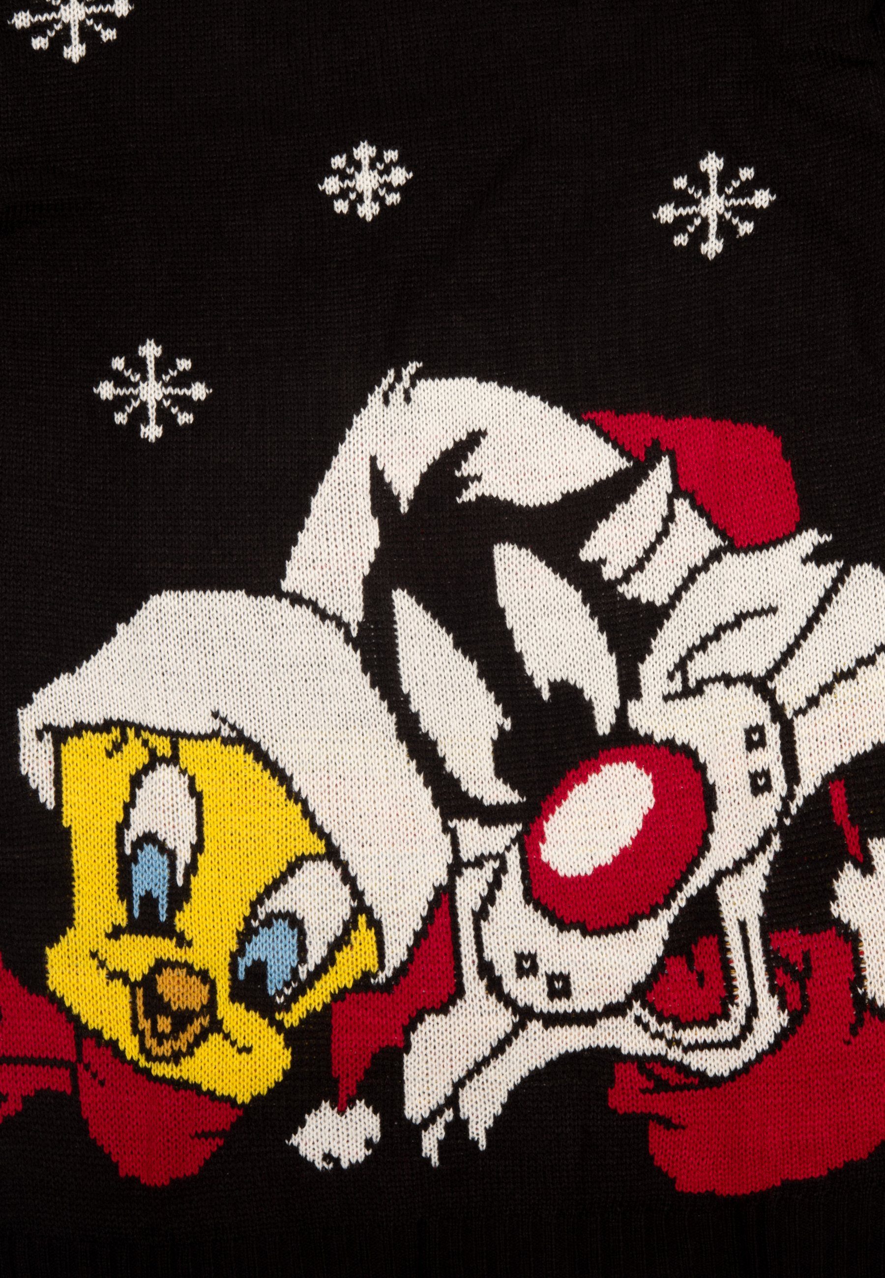 United Labels® Weihnachtspullover Looney Tunes - Sylvester und Tweety Strickkleid Schwarz