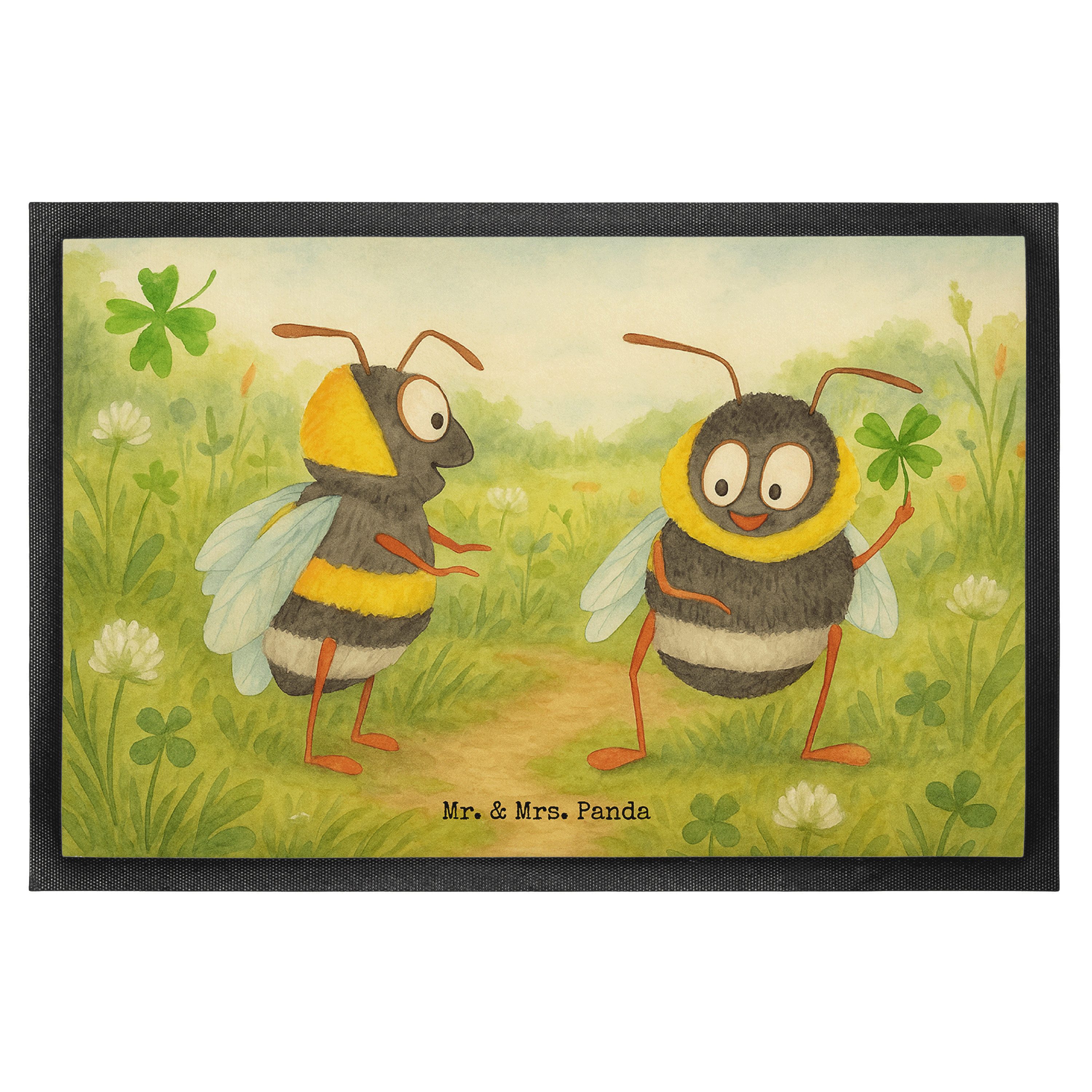 Mr. & Mrs. Panda Fußmatte Hummeln Kleeblatt Design, Fussmatte 40 x 60 cm, Weiß, Biene, Hummel, Höhe: 40 mm