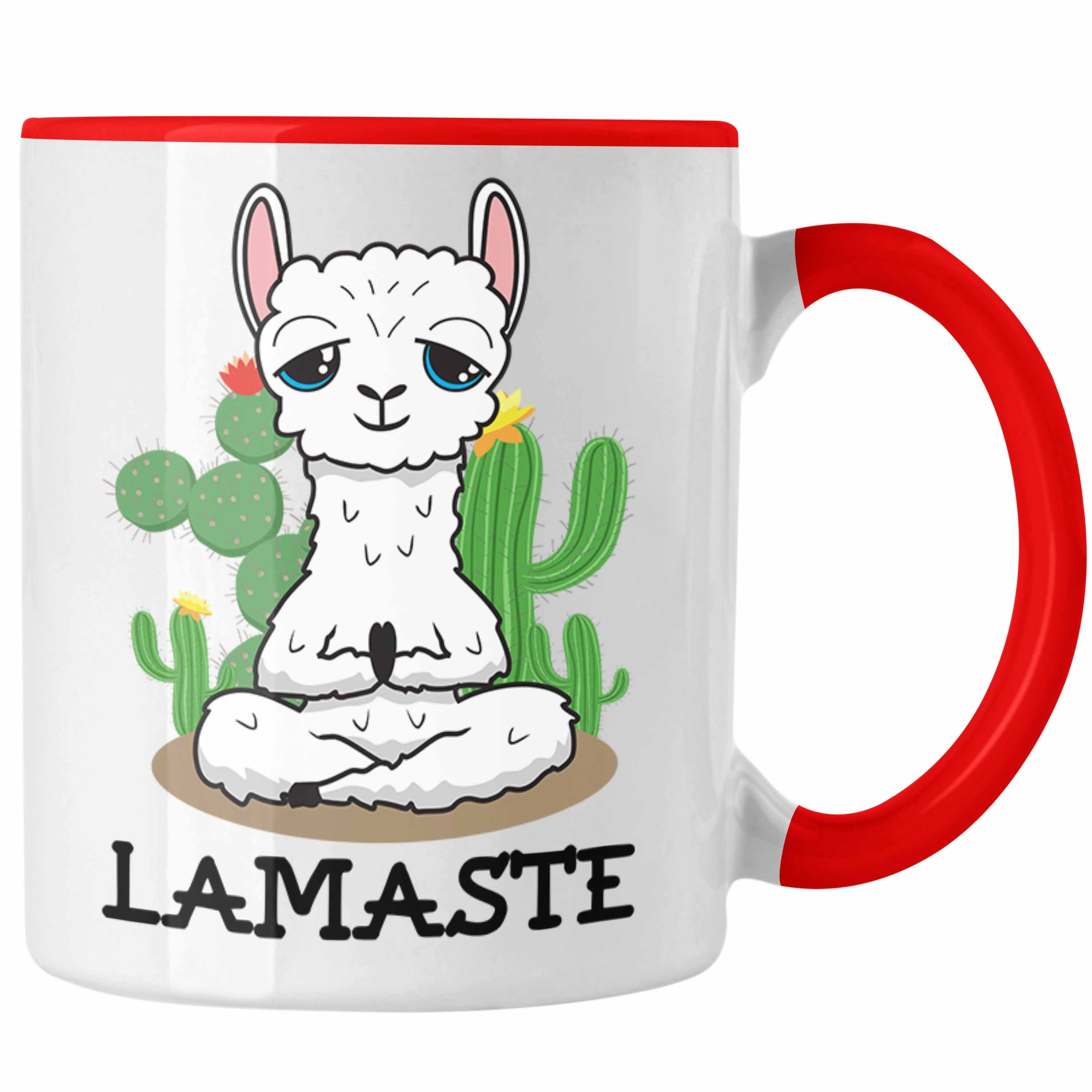 Trendation Tasse Trendation - Llama Lamaste Yoga Tasse Lustig Geschenk Lama Yoga-Posen Sport Geschenkidee Sport Rot