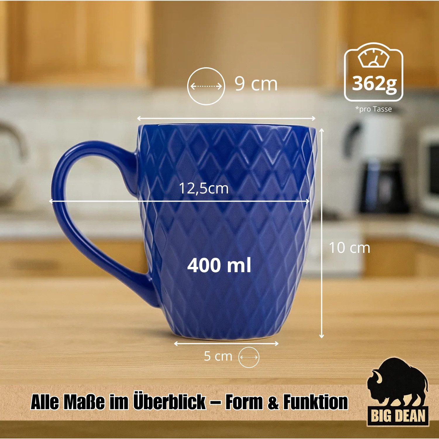 BigDean Tasse 6 Stück Kaffeetassen 400ml matt Kaffeebecher Keramik - Hochwertig, 1-tlg., Keramik, Mehrfarbiges Tassenset aus Hochwertiger Keramik – Bild 3 von 5