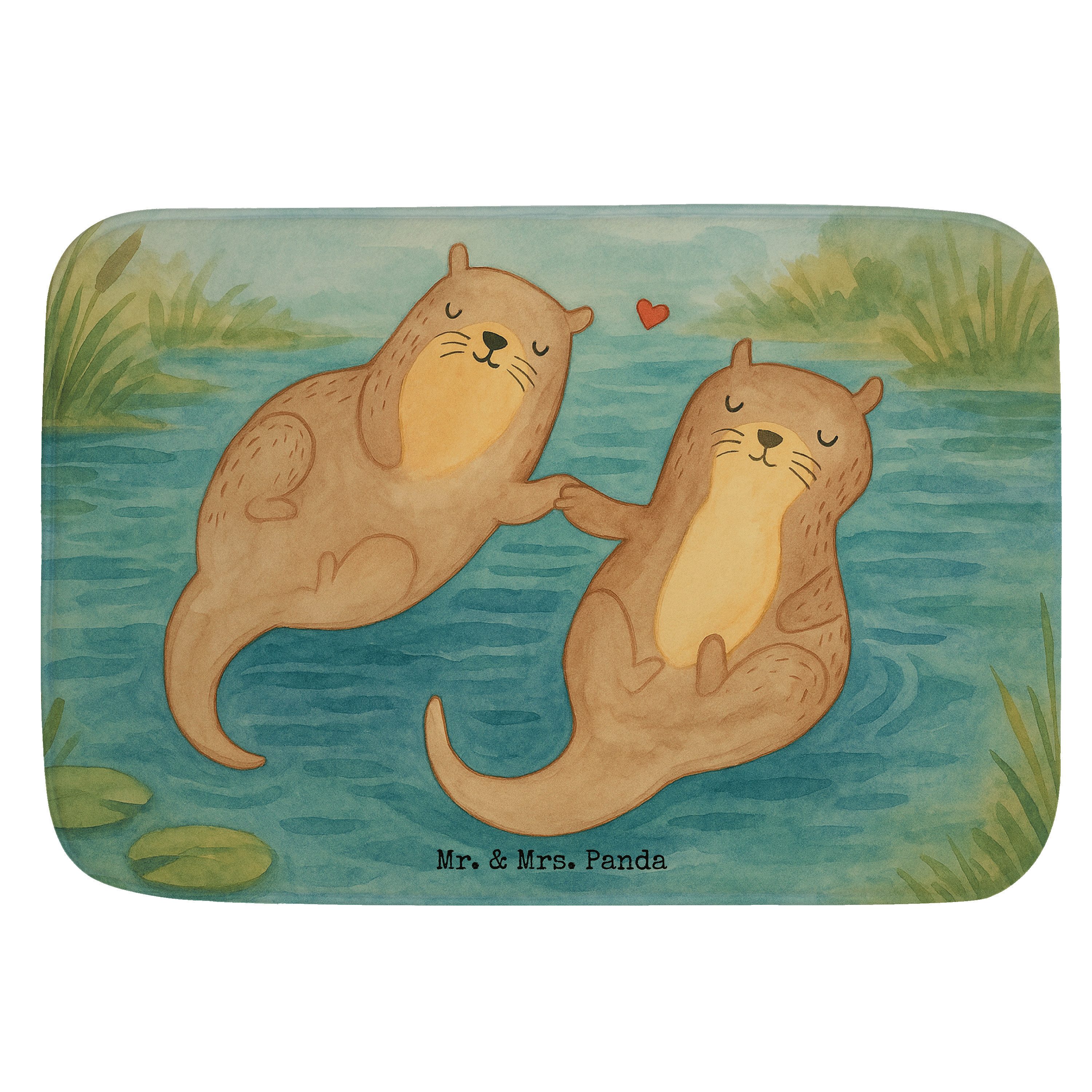 Badematte Otter Hände halten Design, Badezimmerteppich, Weiß, Romantisch, Paar