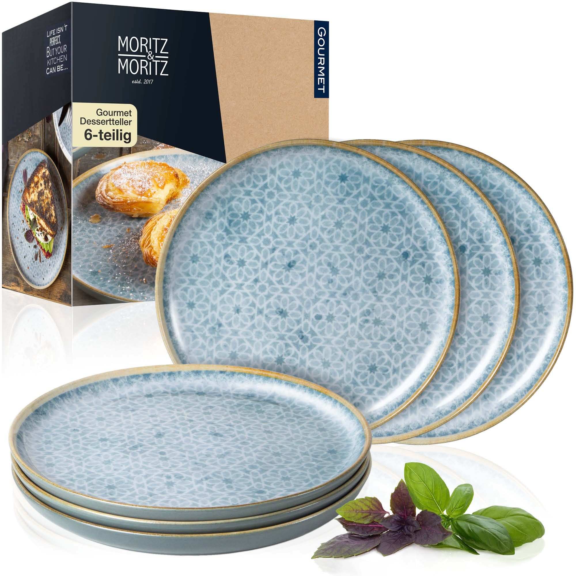 Moritz & Moritz Tafelservice TERRA Dessertteller Blau (6-tlg), 6 Personen, Porzellan, für 6 Personen - spülmaschinen- und mikrowellengeeignet