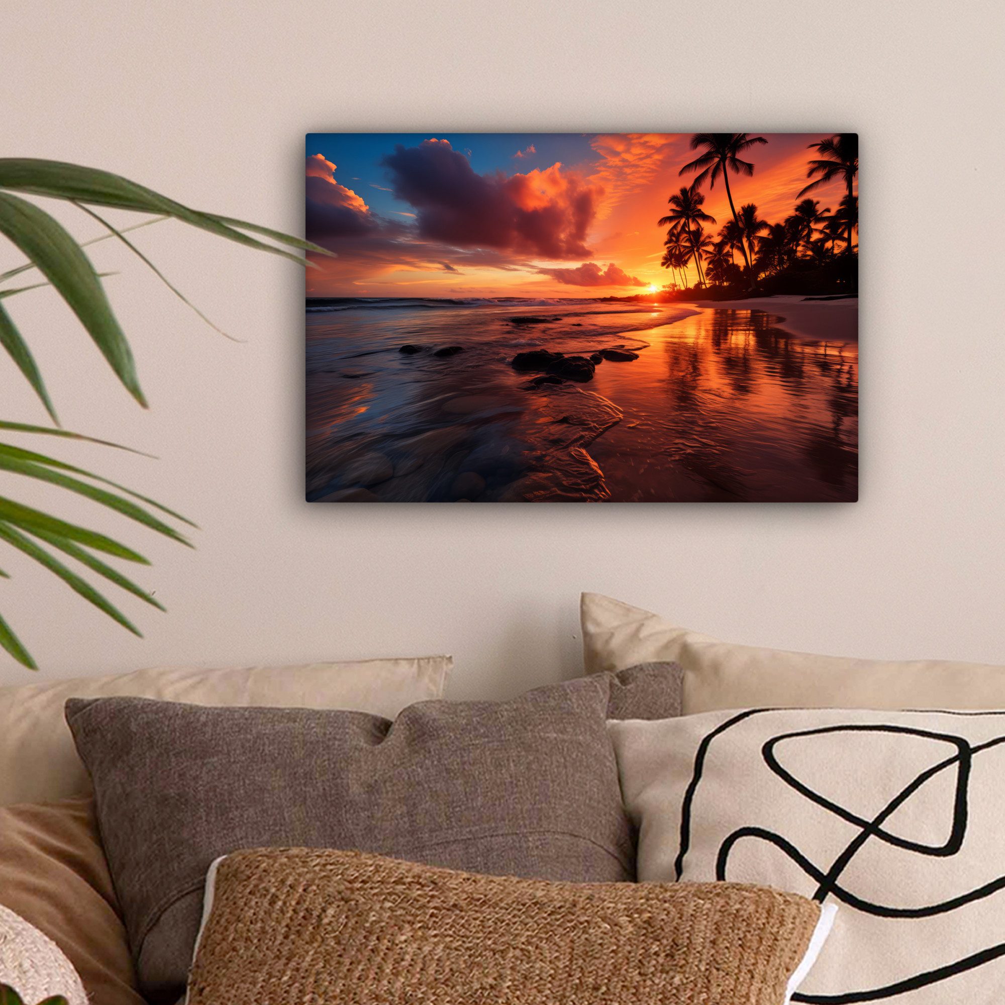 OneMillionCanvasses® Leinwandbild Sonnenuntergang - Palmen - günstig online kaufen