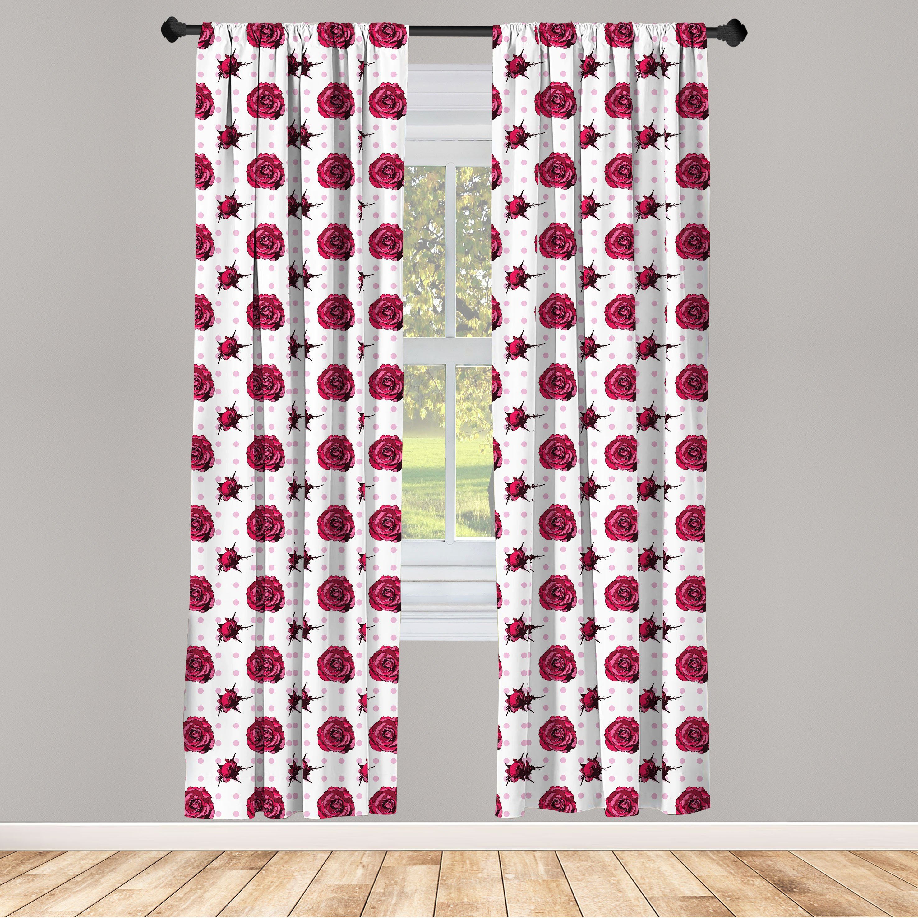 Gardine Vorhang für Wohnzimmer Schlafzimmer Dekor, Abakuhaus, Microfaser, Vintage Rose Tupfen Blumen