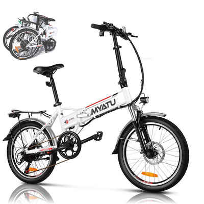 Myatu E-Bike 20 Zoll Klapprad E-Bike Faltrad, 7 Gang Shimano mit 374Wh Lithium-Akku, bis zu 100km Reichweite Schaltwerk, Tretlagerschaltung