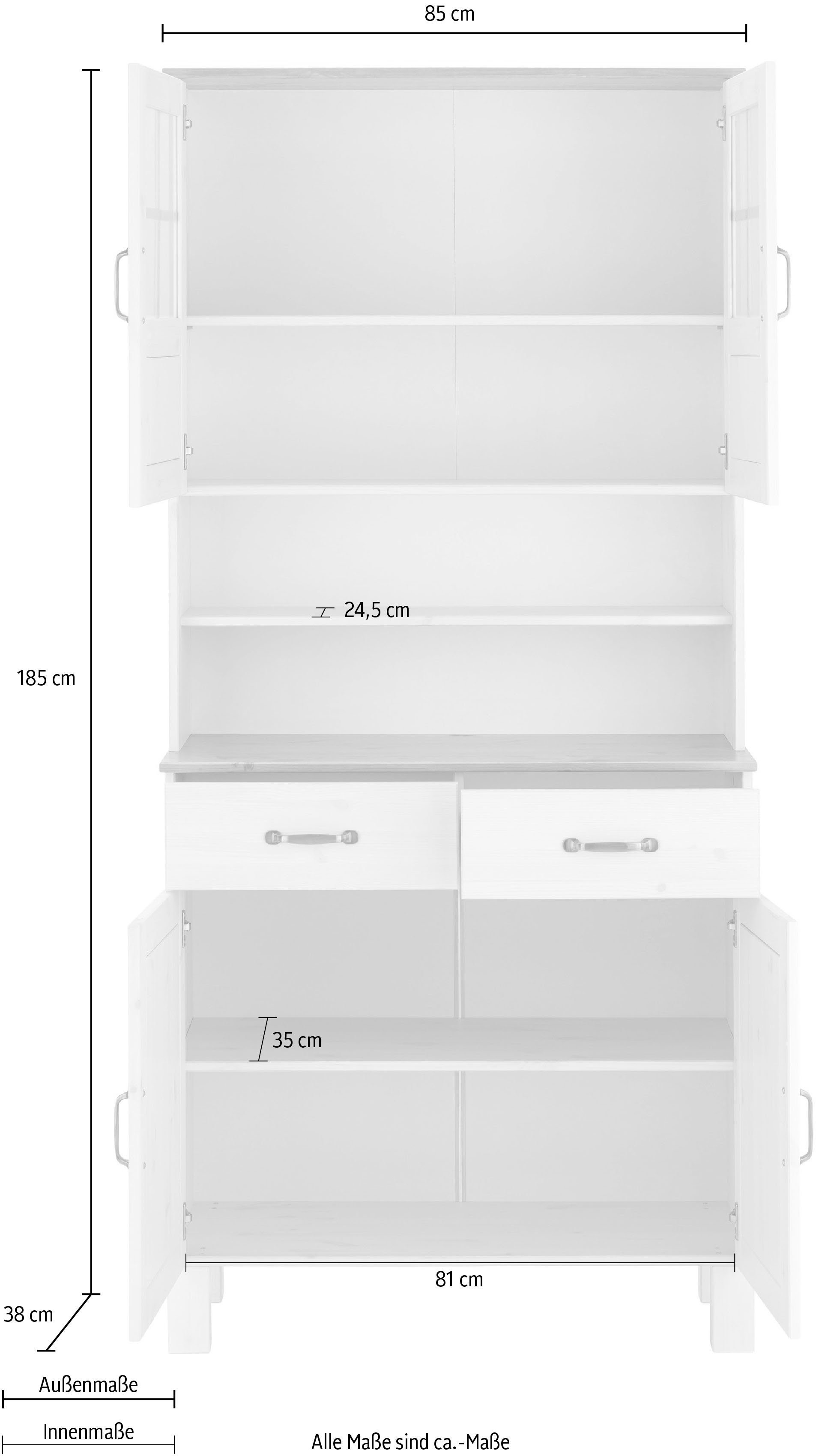 Glastüren Küchenbuffet | 85 Home weiß Alby cm, 2 affaire Breite weiß-honigfb