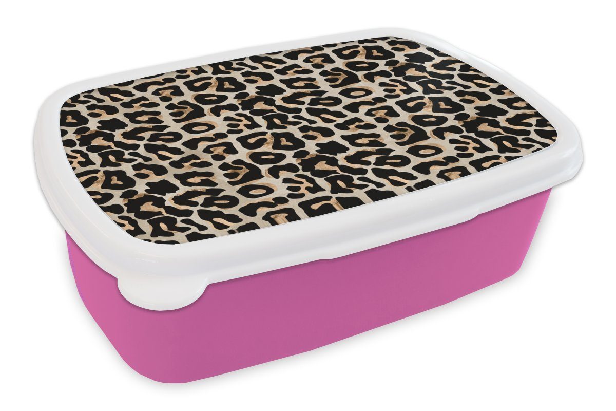 MuchoWow Lunchbox Tierprint - Panther - Schwarz - Luxus, Kunststoff, (2-tlg), Brotbox für Erwachsene, Brotdose Kinder, Snackbox, Mädchen, Kunststoff rosa