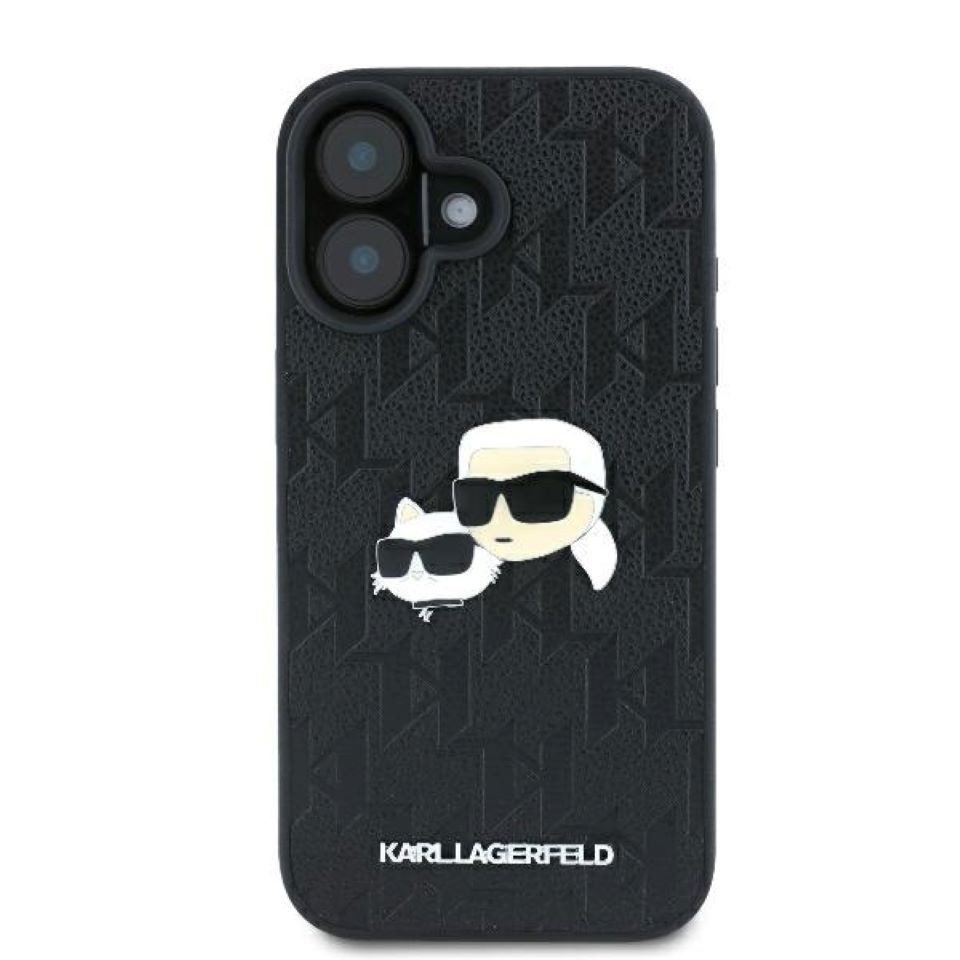 KARL LAGERFELD Handyhülle iPhone 16 Kunststoff schwarz Logo Metall 6,1 Zoll, Kantenschutz