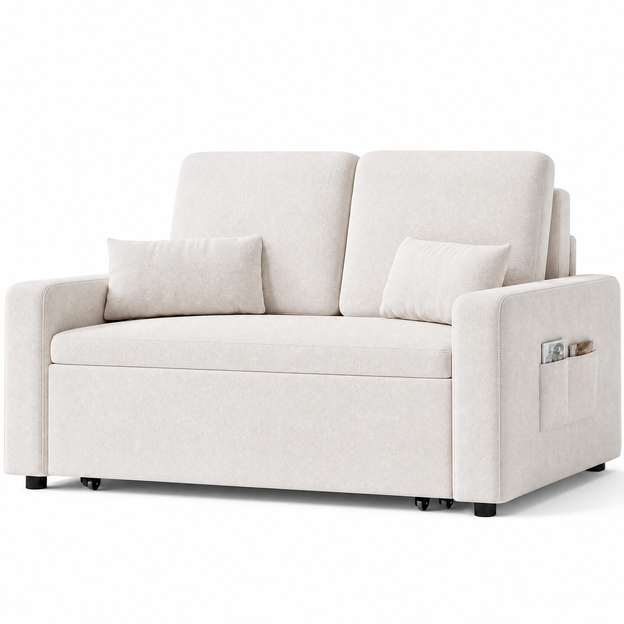 Blishom Schlafsofa 2-Sitzer-Schlafsofa aus Velours, ausziehbar, Liegefläche 117 x 196 cm, Mit Seitentaschen und zwei Zierkissen für Wohn- und Gästezimmer – Bild 2 von 5