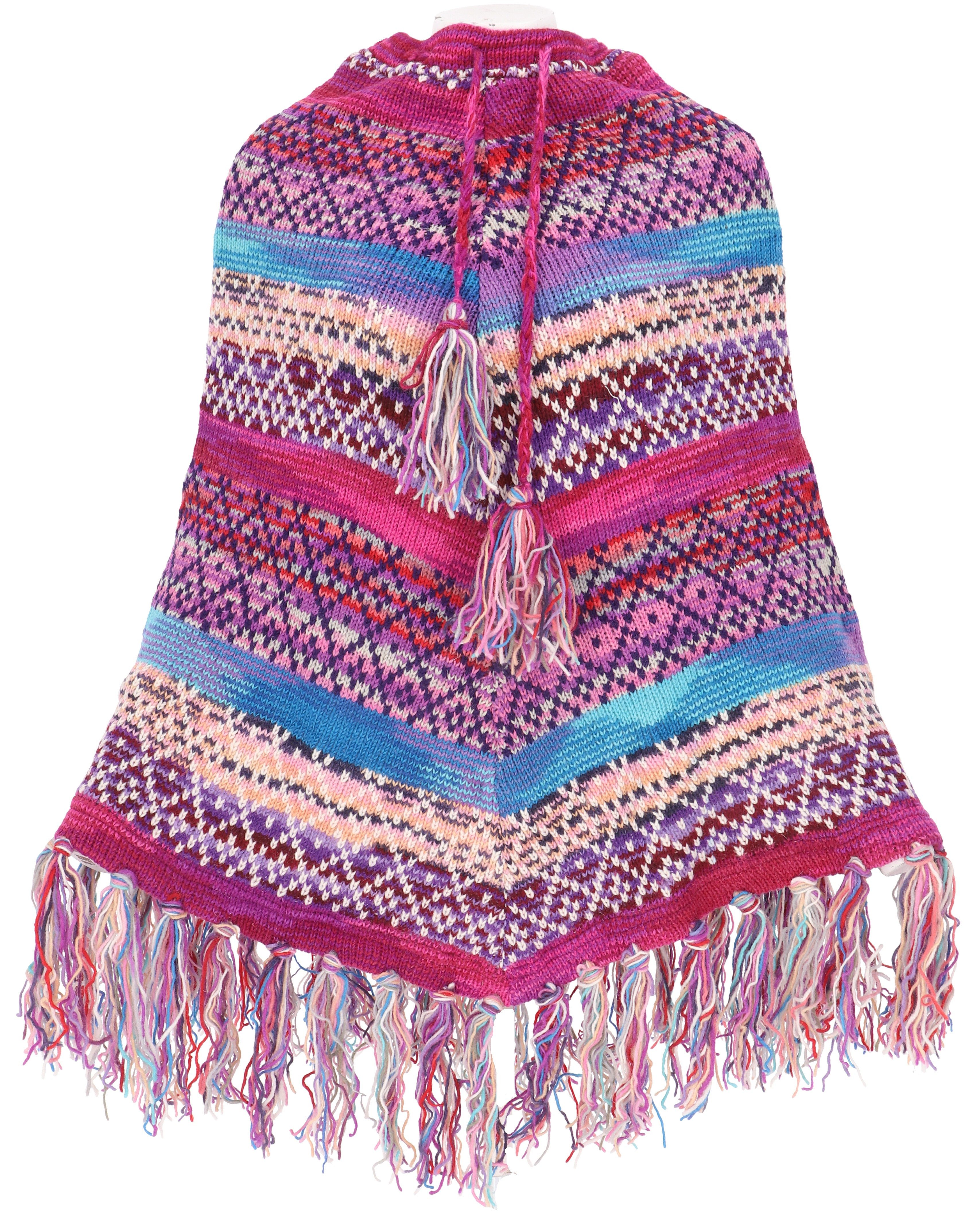 Guru-Shop Langjacke Gestrickter Poncho, Wollponcho - pink