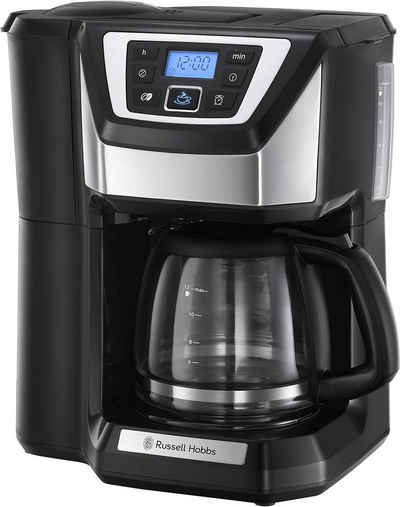 RUSSELL HOBBS Kaffeevollautomat mit Mahlwerk [Digitaler Timer Brausekopf für optimale Extraktion&Aroma, max 12 Tassen 1,5l Glaskanne Mahlgradeinstellung Filterkaffeemaschine