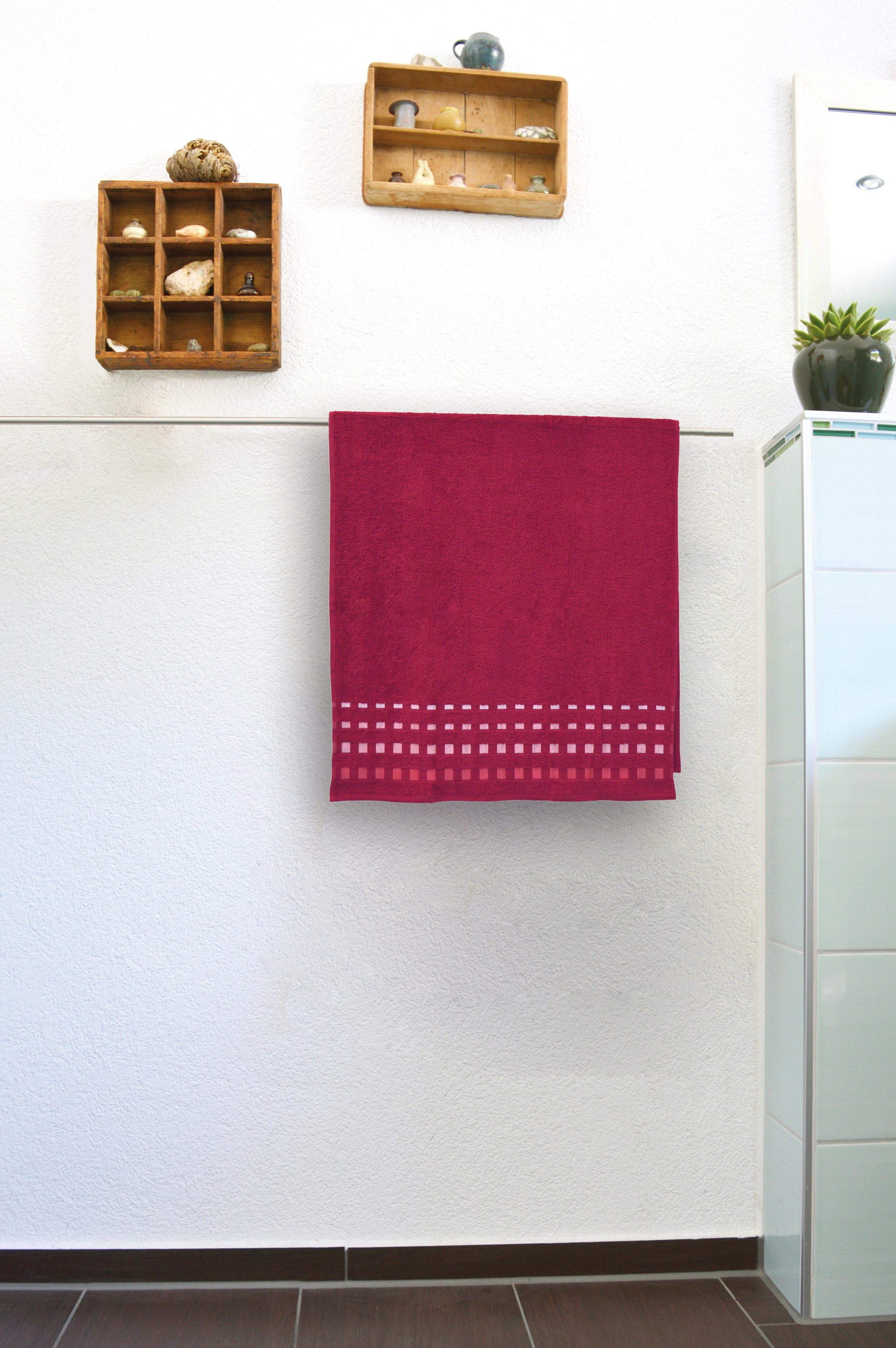 burgund Uni Farben, weich mit Bordüre, 100% Baumwolle und KiNZLER (1-St), flauschig, Kreta, Walkfrottee angenehm Duschtuch