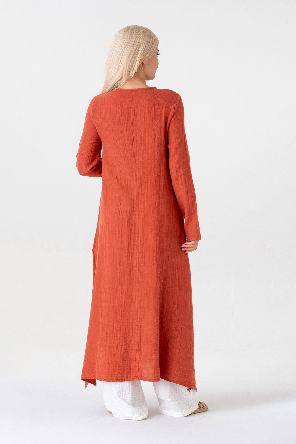 WENOR Longtunika Damen Musselin Longbluse Langarm mit Seitenschlitzen Modest Fashion extra langer Schnitt für bedeckte Looks – Bild 5 von 5