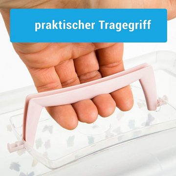 Centi Allzweckkiste Aufbewahrungsbox Kinder, Kisten Aufbewahrung mit Deckel (Set, 3 St., 4 l Kisten Aufbewahrung mitRosa Deckel, Griff, Clickverschluss), Plastikbox mit Deckel, Boxen Aufbewahrung für Kinder