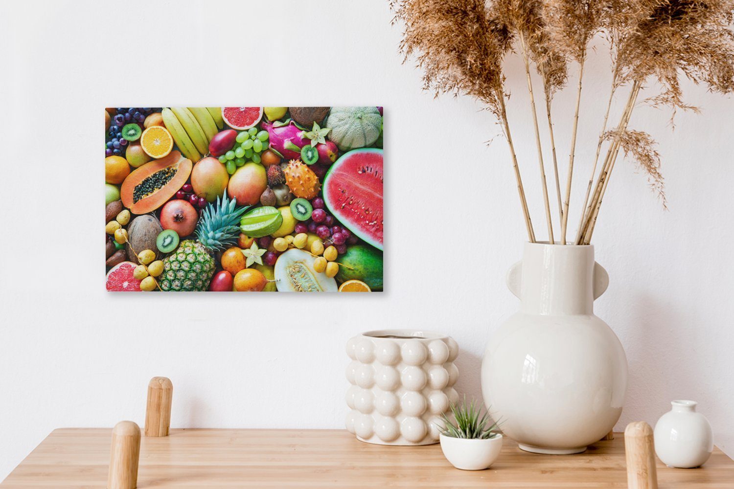 St), Obst OneMillionCanvasses® Leinwandbilder, cm Wandbild Tropisch, 30x20 - Leinwandbild Ananas - Wanddeko, (1 Aufhängefertig,