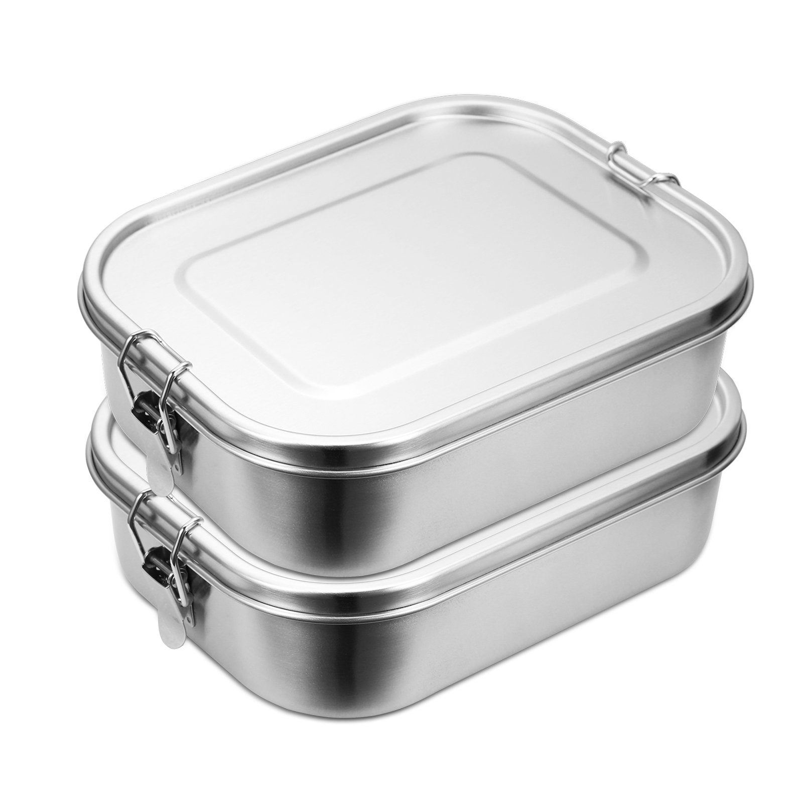 Lospitch Lunchbox 800-1400ml Brotdose Edelstahl Lunchbox Thermo Büro Edelstahl Dicht Silber 2X1400ml